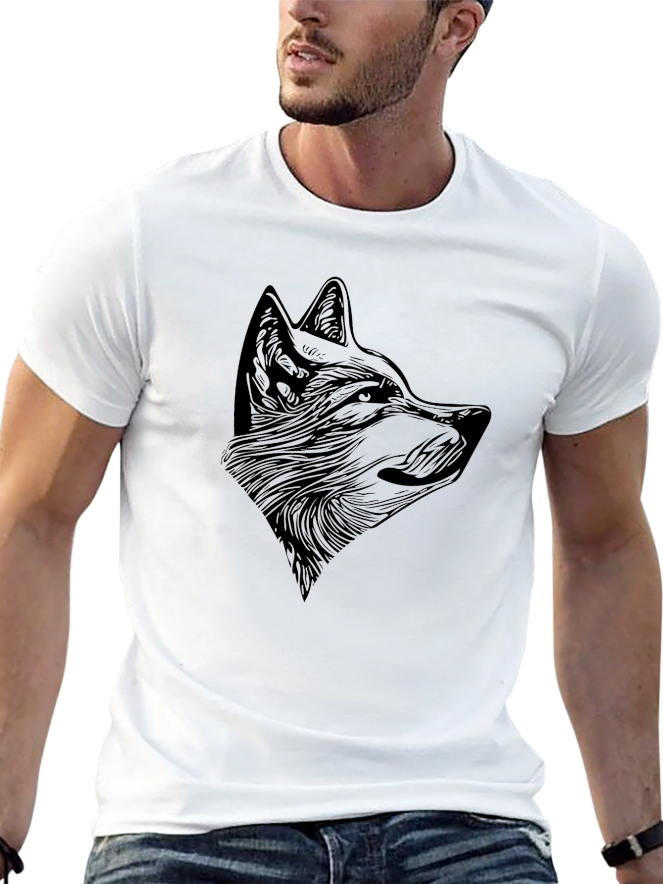 Mens Black Wolf Graphic T-Shirt