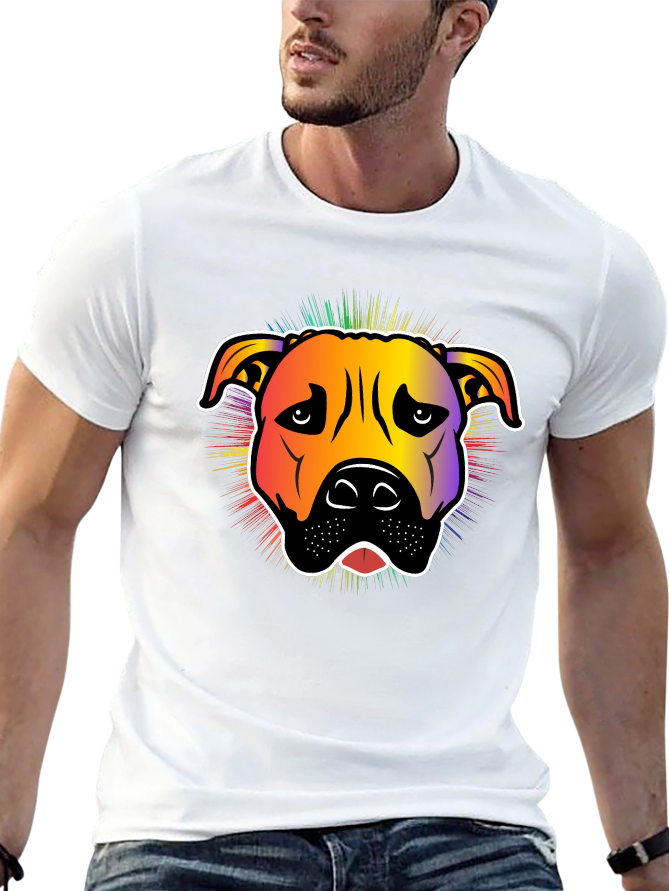 Rainbow Pitbull Graphic T-Shirt - Stylish Dog Lover Tee