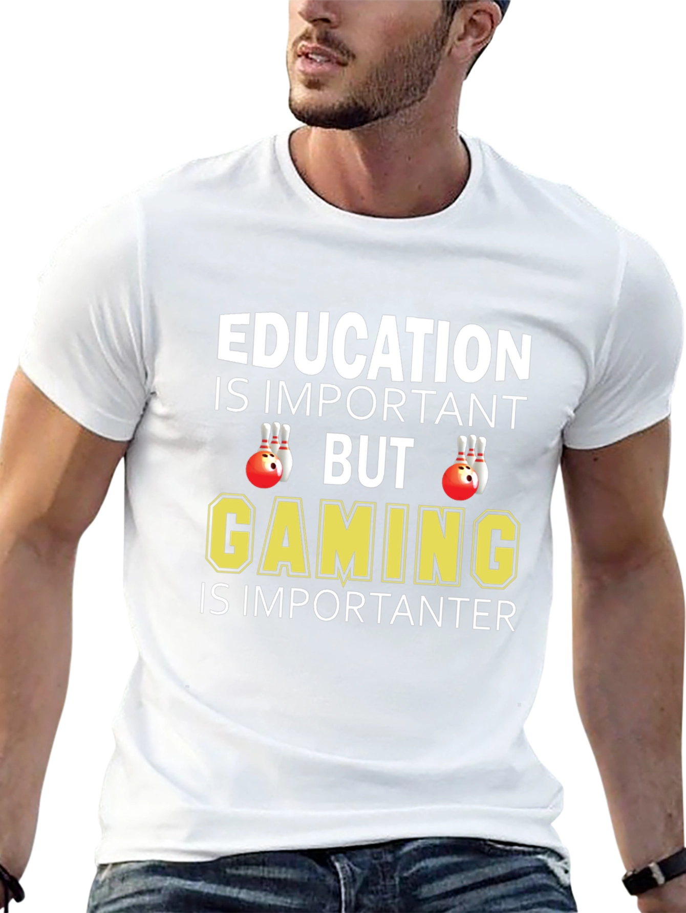Education vs Gaming Graphic T-Shirt