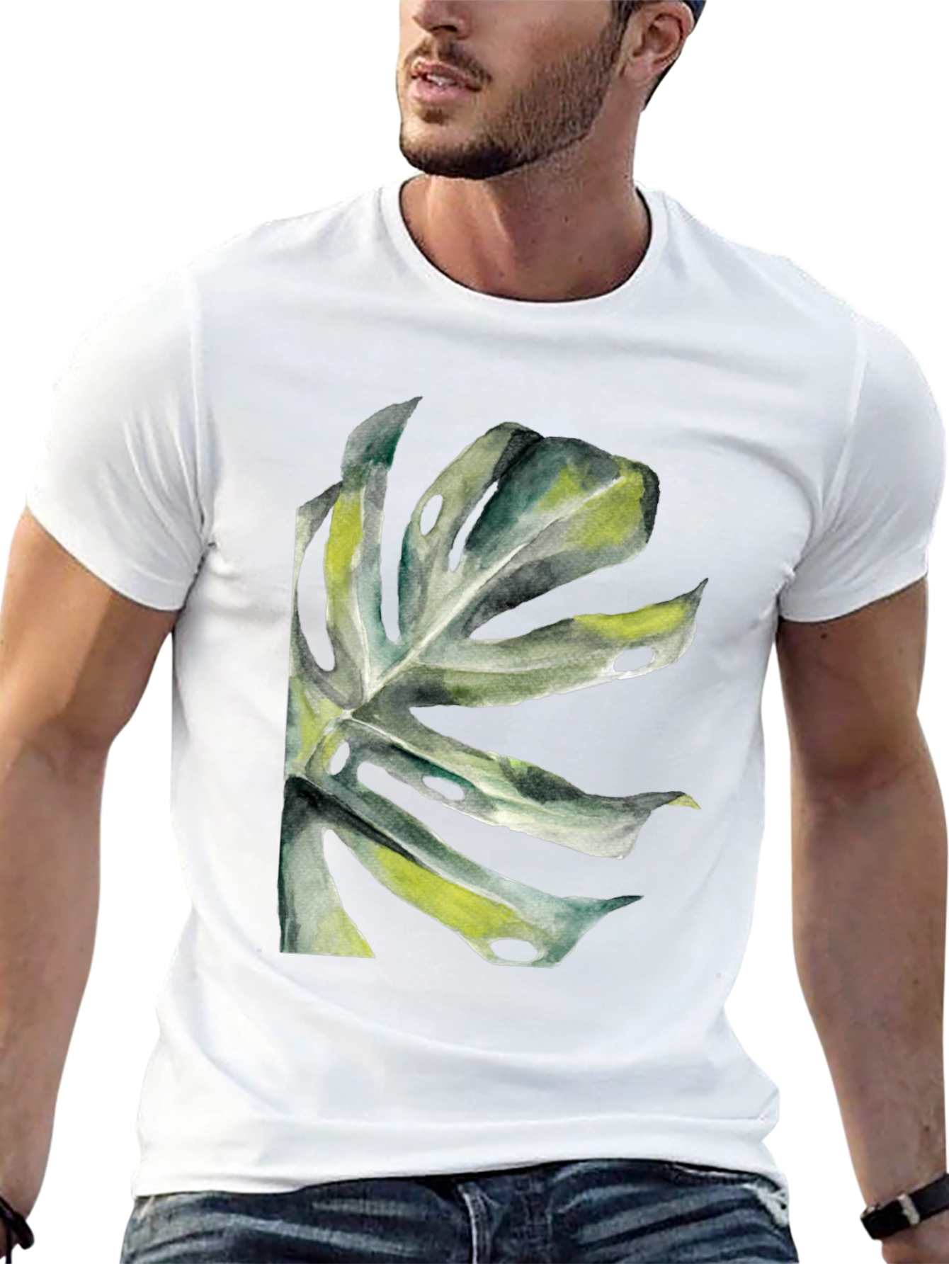Tropical Leaf Graphic T-Shirt - Black