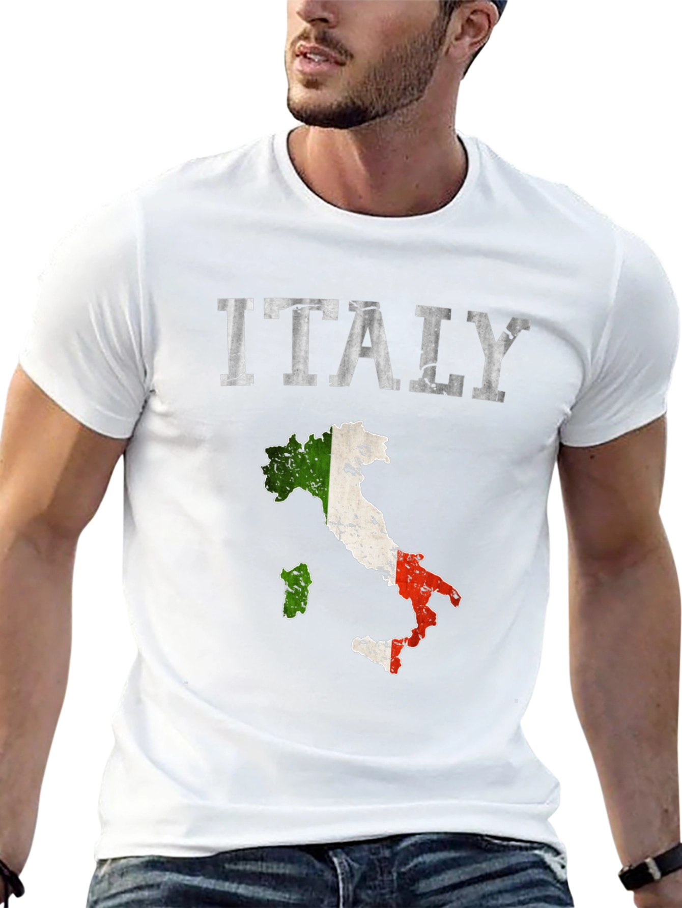 Italy Flag Map T-Shirt - Distressed Design