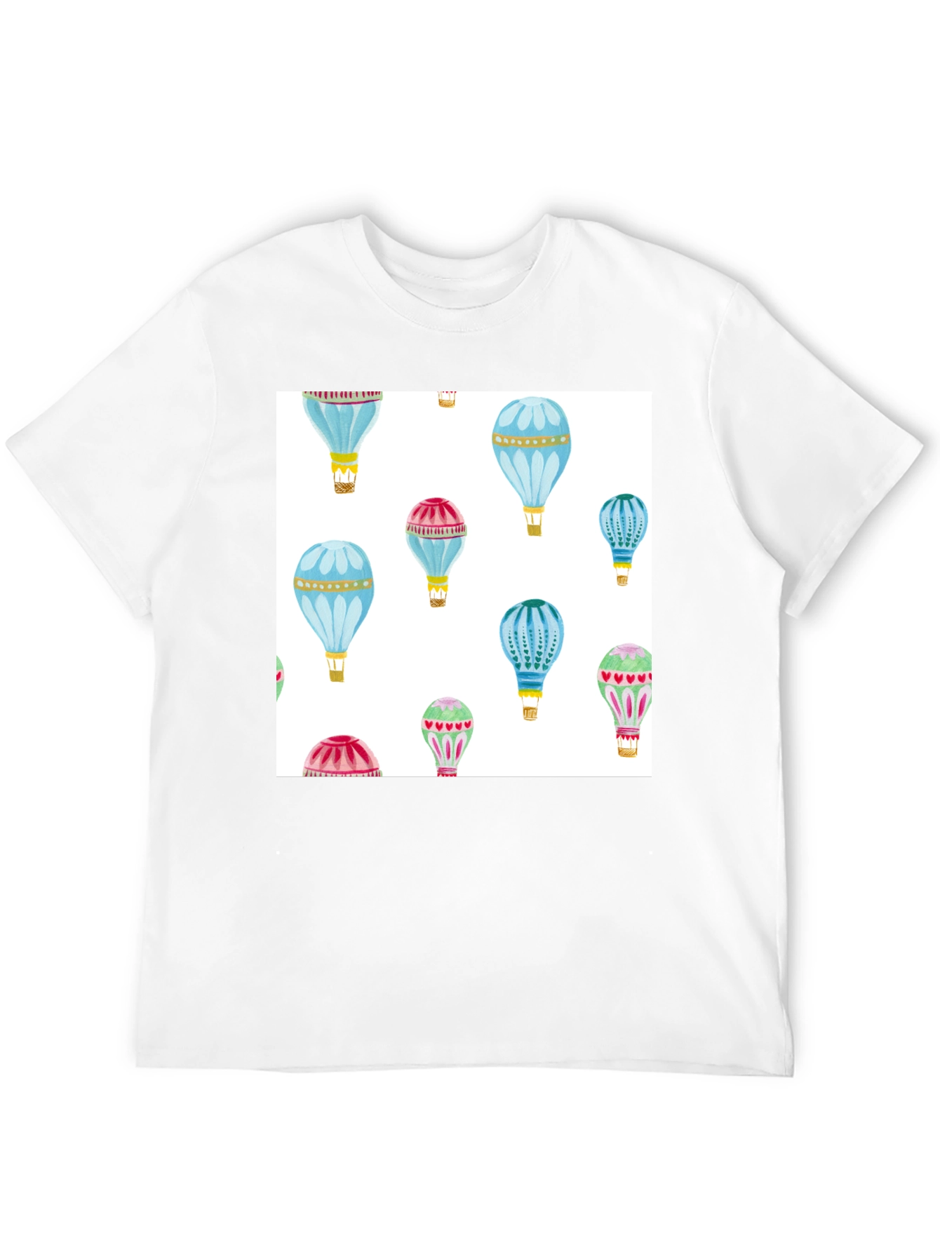 Hot Air Balloon Print Black T-Shirt
