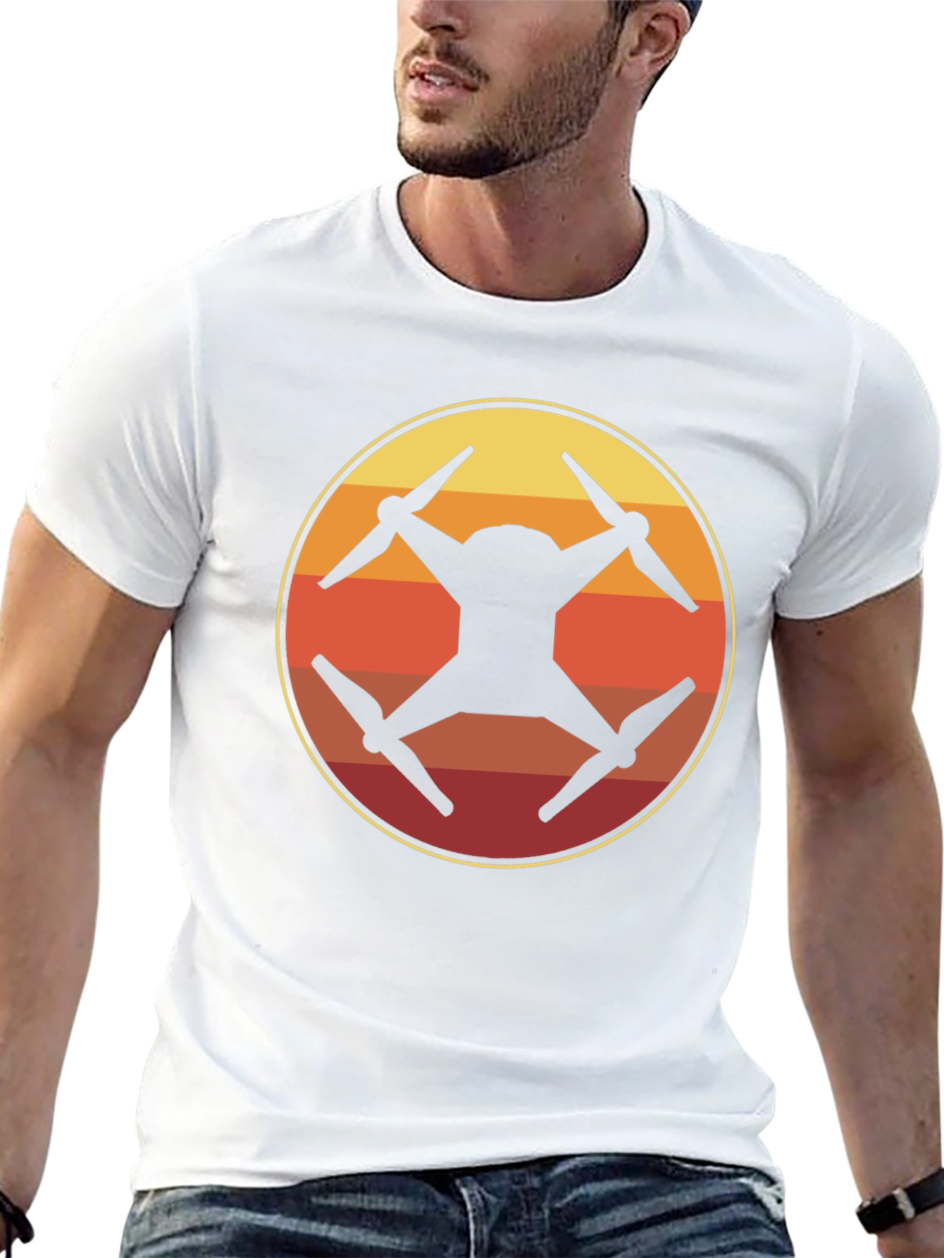 Drone Silhouette Sunset Graphic T-Shirt