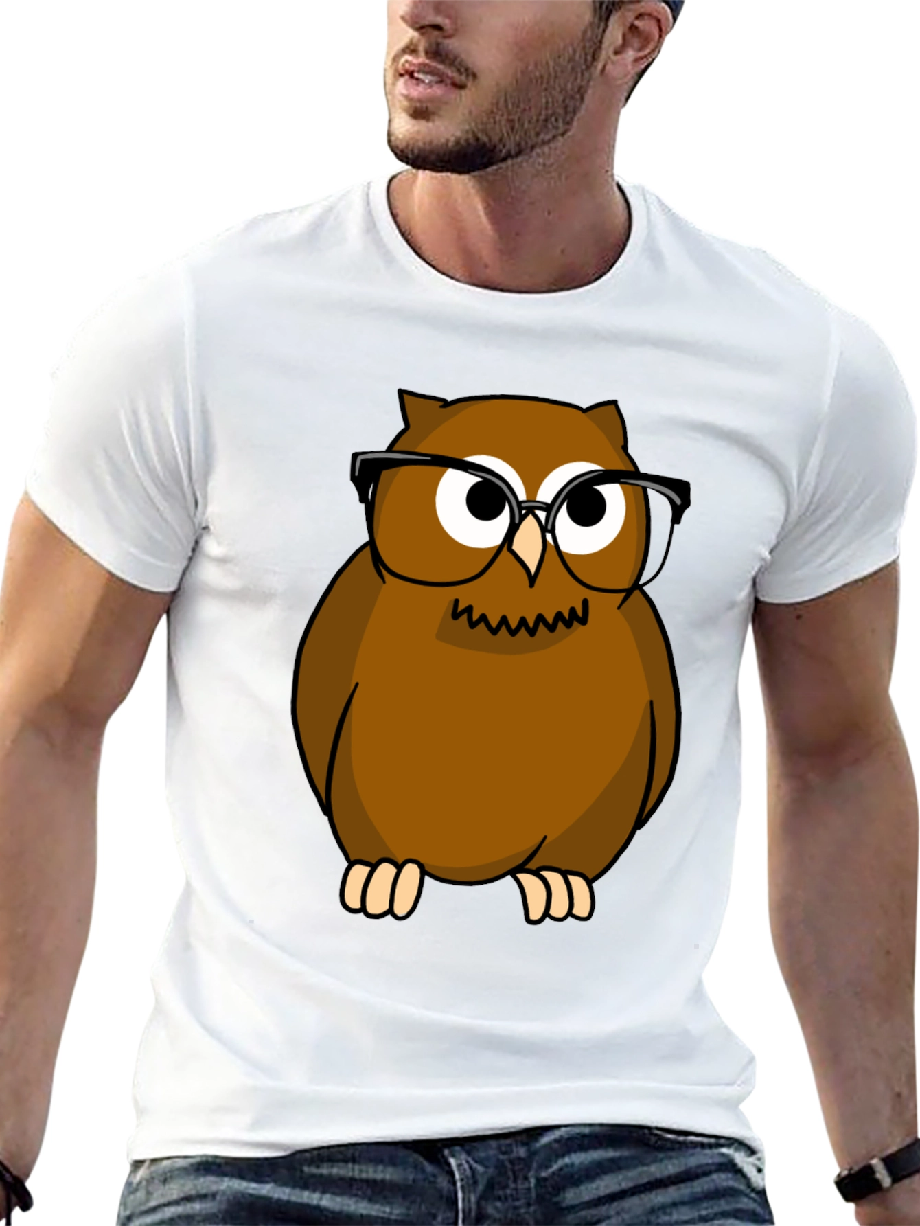 Owl with Glasses Graphic Tee - Black Cotton Shirt