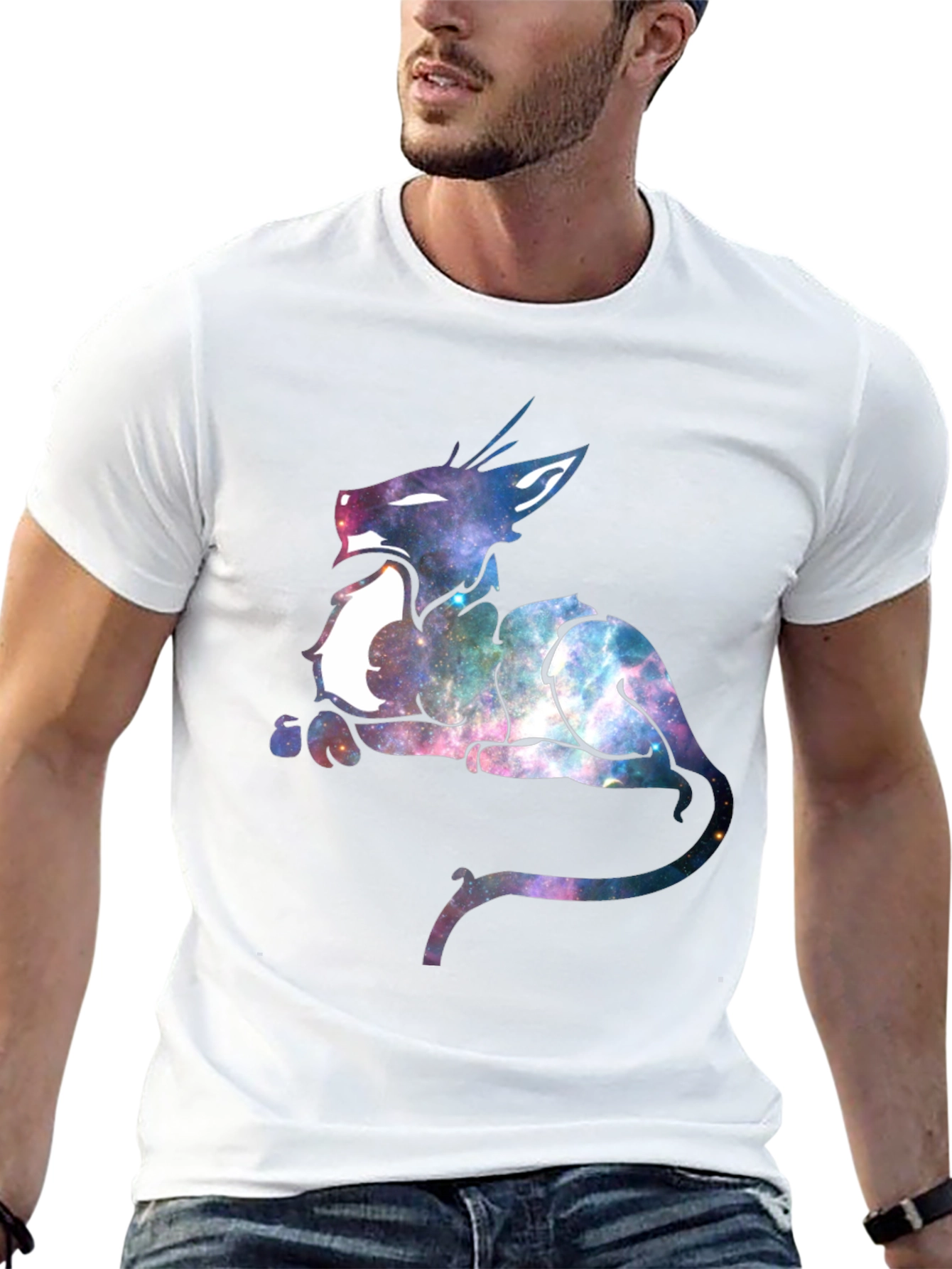 Galaxy Cat Graphic Print Black T-Shirt