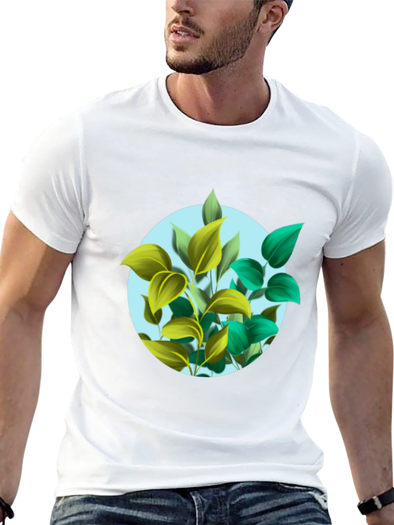 Leaf Circle Graphic Print Black T-Shirt