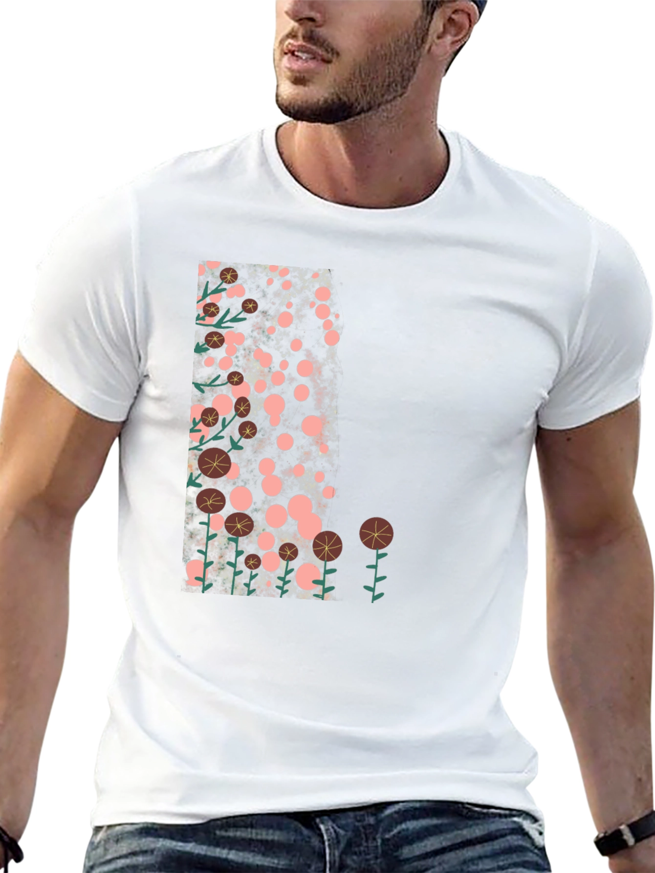 Floral Design Black T-Shirt - Casual Style