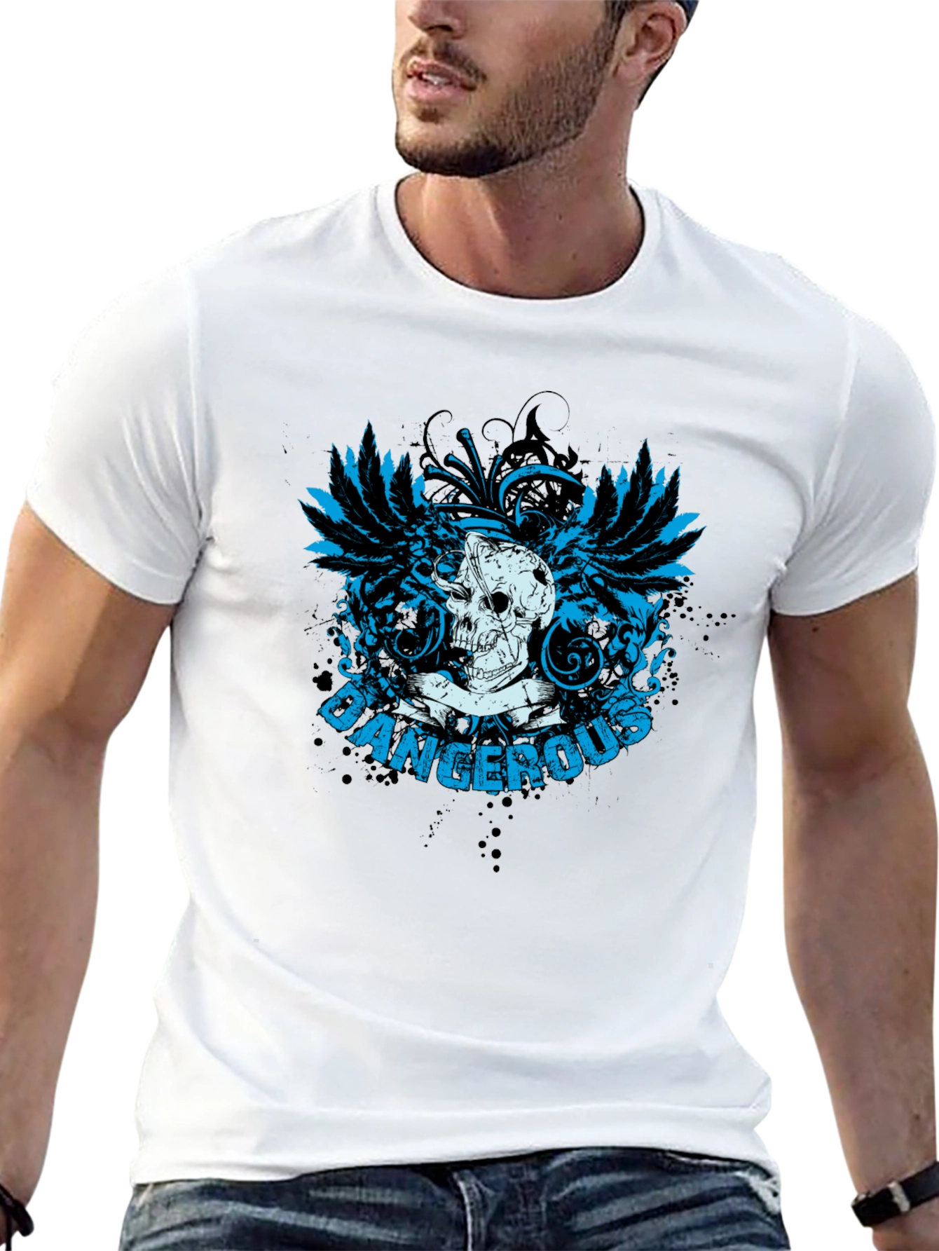 Dangerous Skull Graphic Print Mens Black T-shirt
