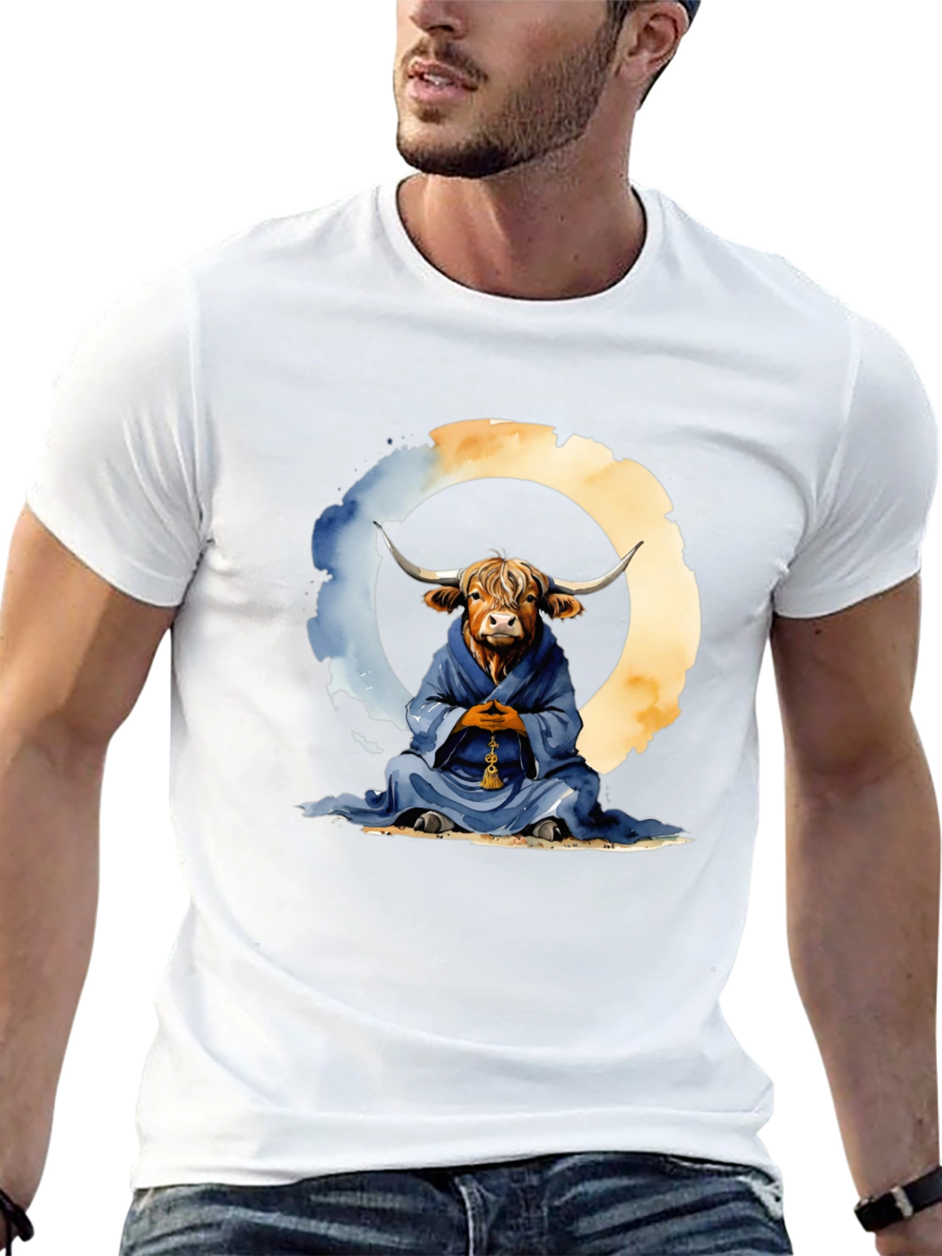 Meditating Highland Cow T-Shirt - Zen Bull Tee