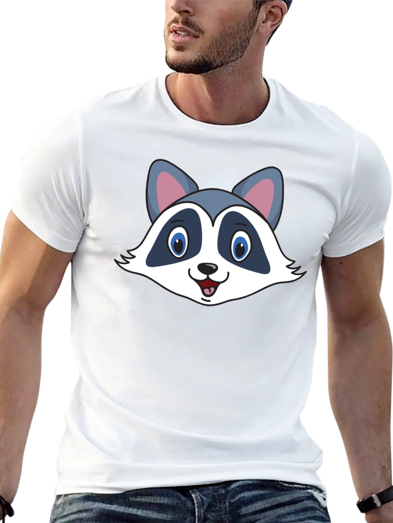 Cute Raccoon Graphic Black T-Shirt