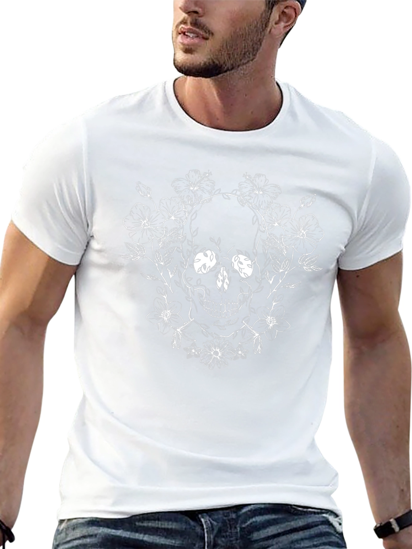 Skull & Floral Graphic Tee - Black