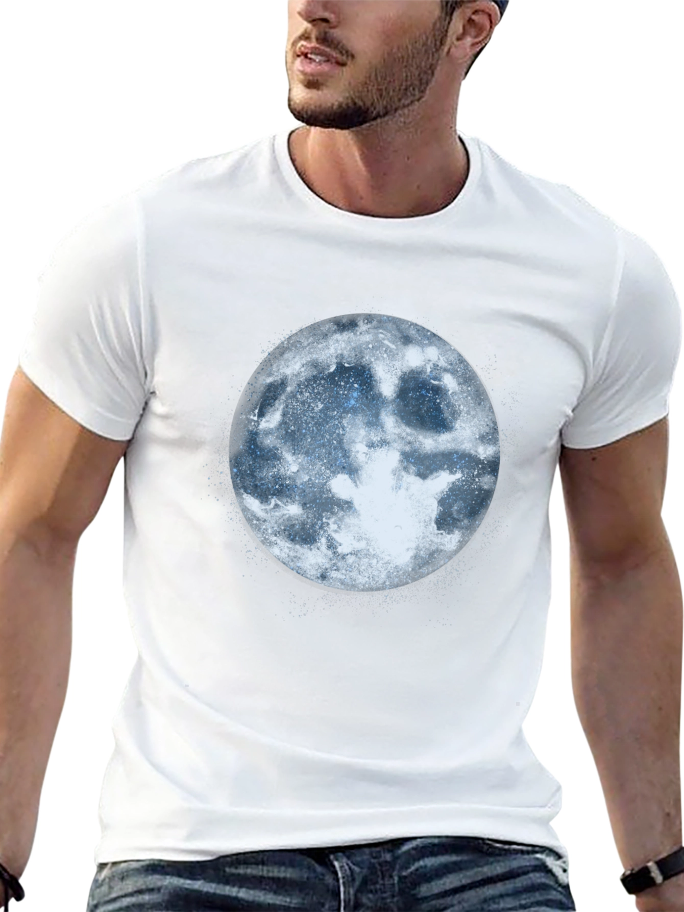 Mens Black T-Shirt with Moon Graphic