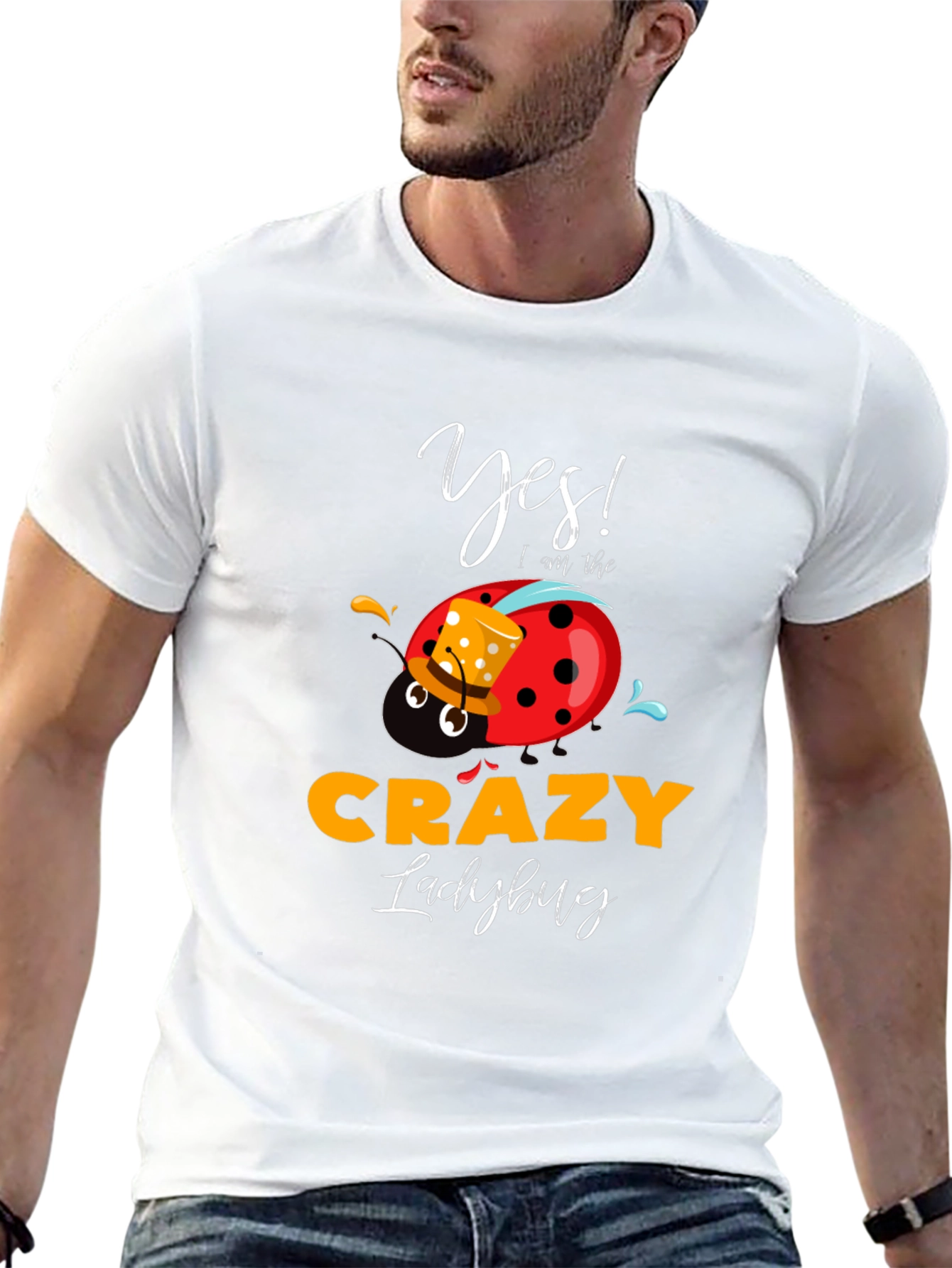 Crazy Ladybug Graphic T-Shirt Funny Novelty Tee