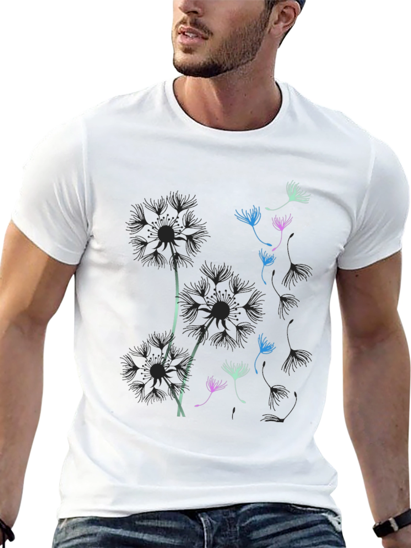 Dandelion Graphic Print Black T-Shirt