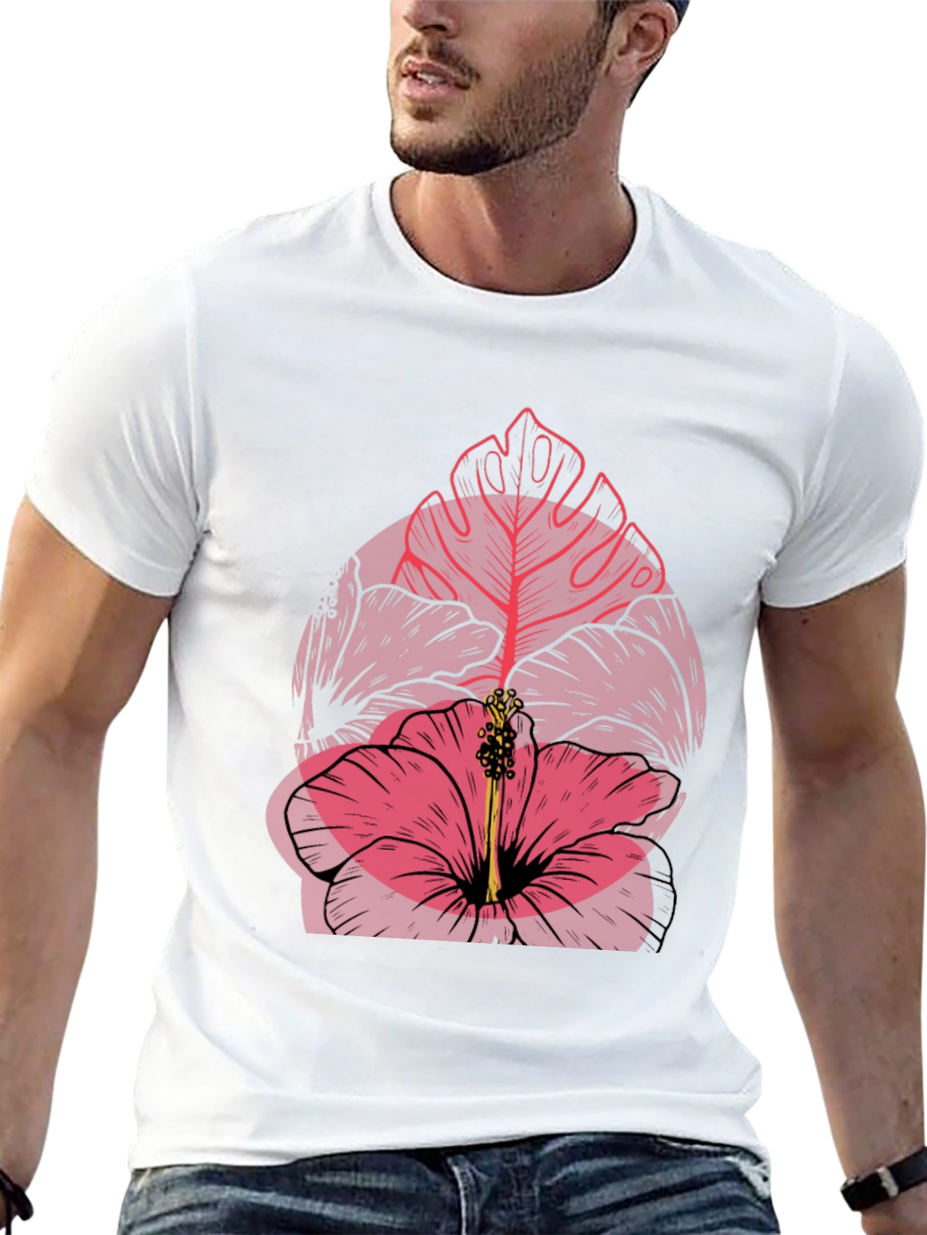Tropical Flower Graphic Mens Black T-Shirt