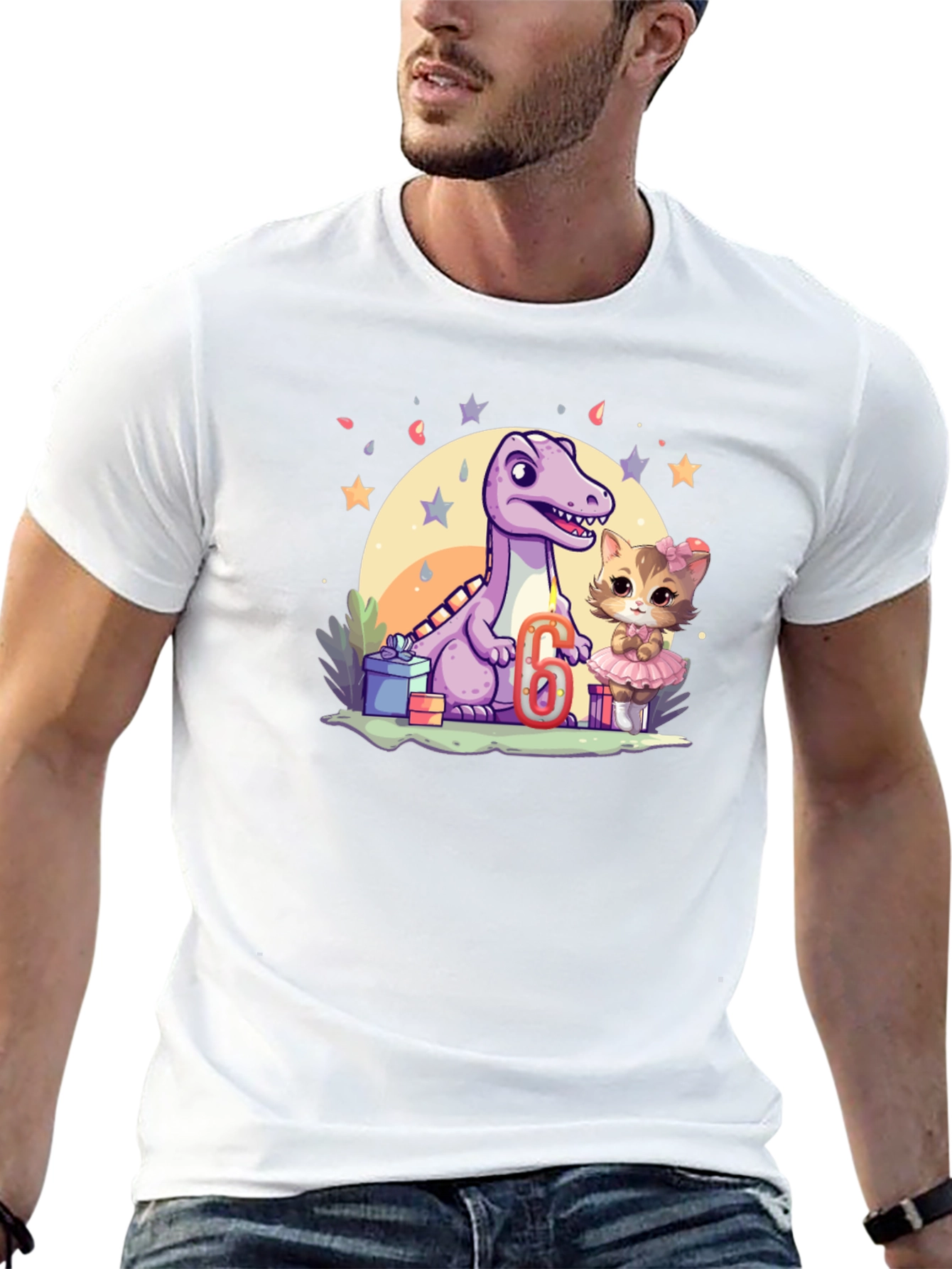 Dinosaur & Cat Birthday T-Shirt