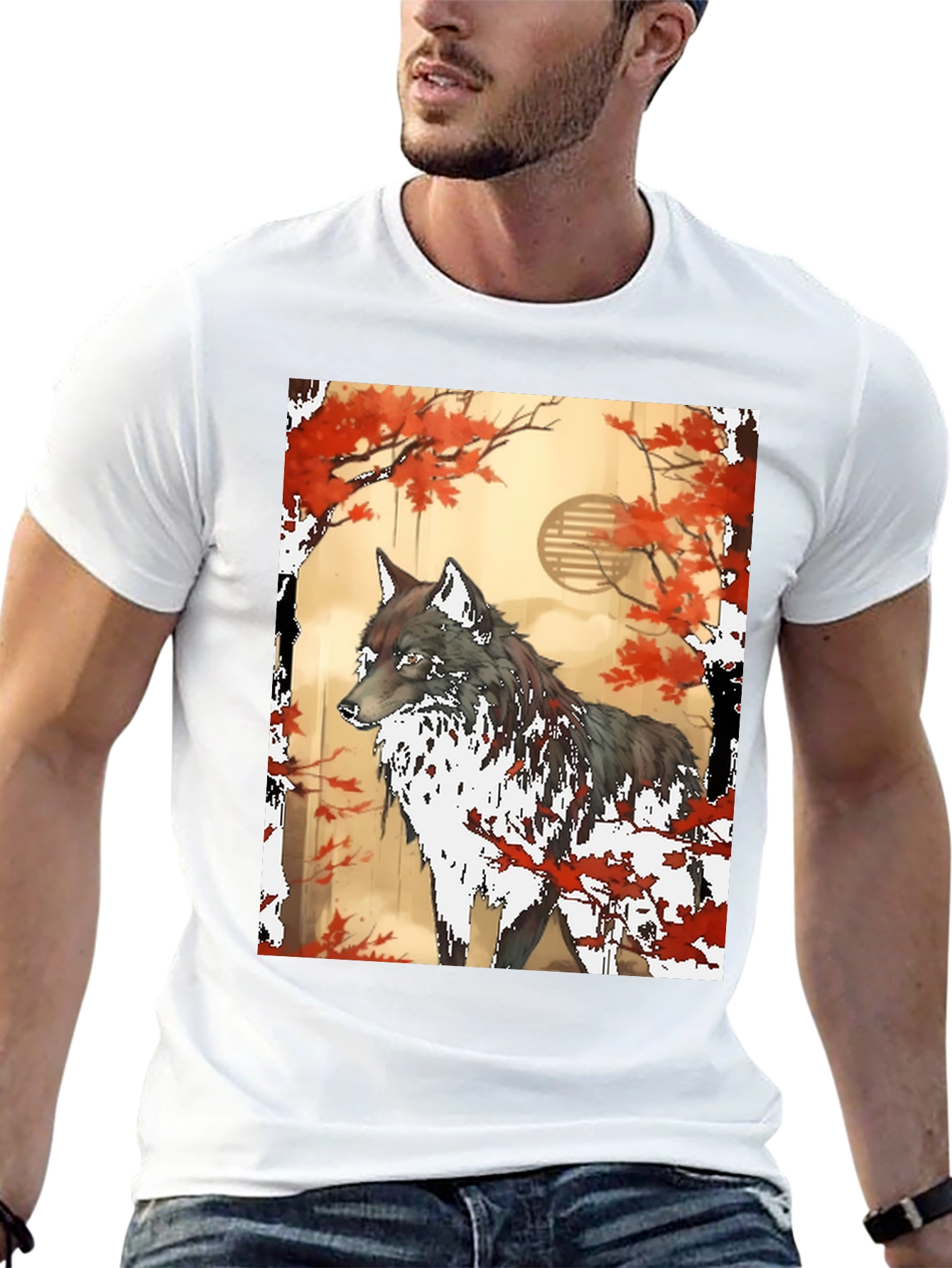 Wolf & Autumn Leaves Graphic Tee