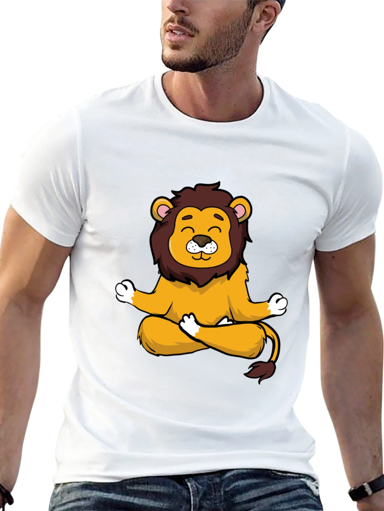 Meditating Lion Graphic Tee - Relaxed Fit Black