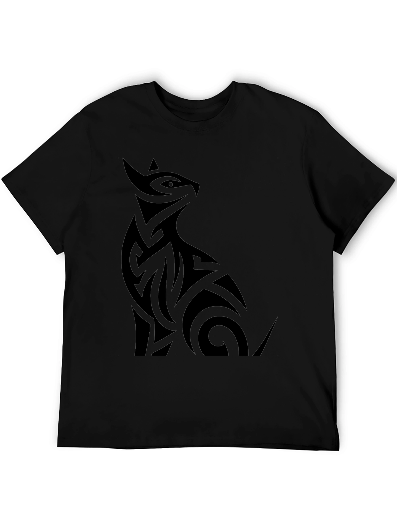Tribal Cat Graphic Tee - Stylish Black T-Shirt