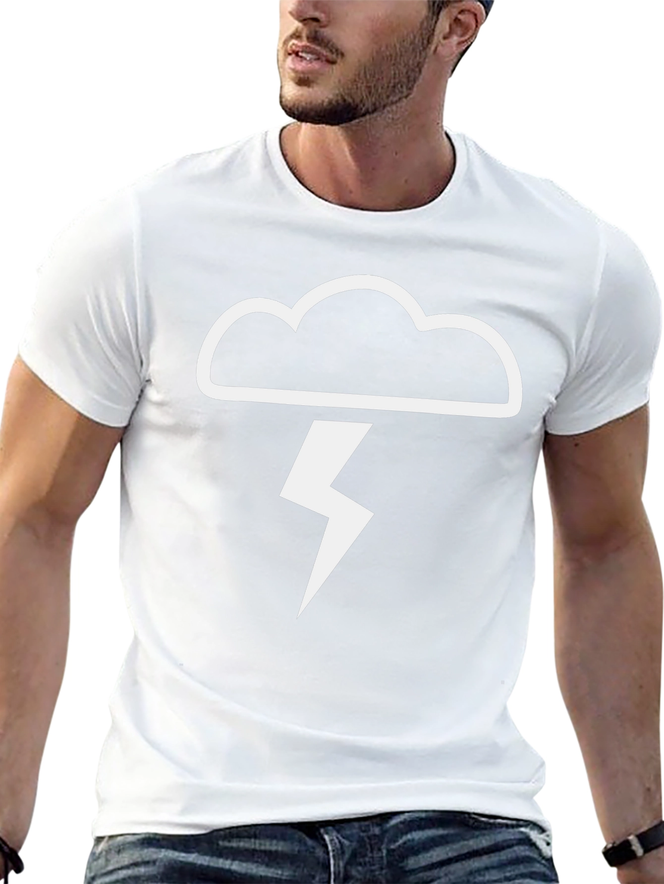 Black T-Shirt - Cloud & Lightning Bolt Design