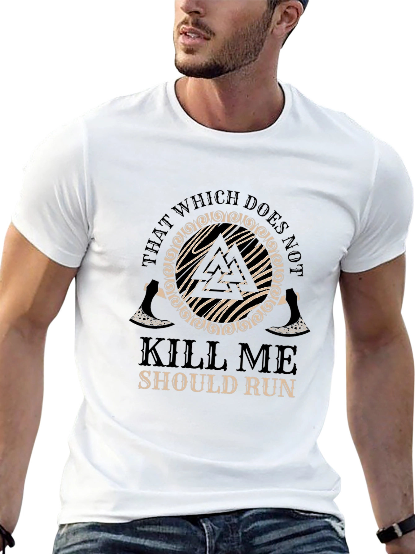 Viking Runes Black T-Shirt Kill Me Should Run