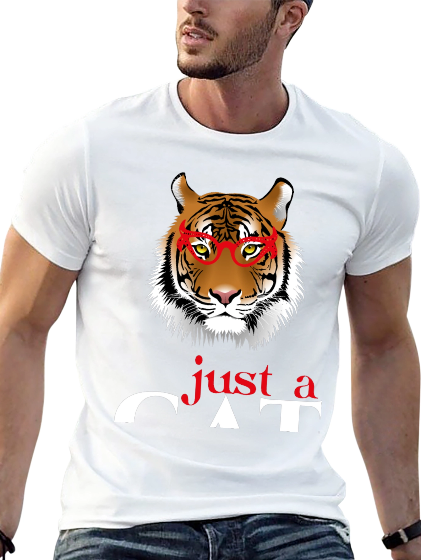 Just a Cat T-Shirt - Tiger with Glasses