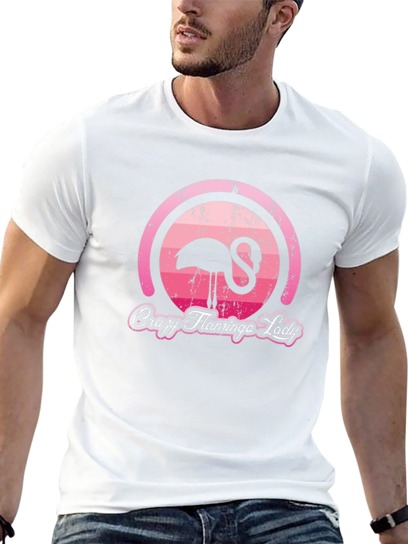 Crazy Flamingo Lady Graphic T-Shirt