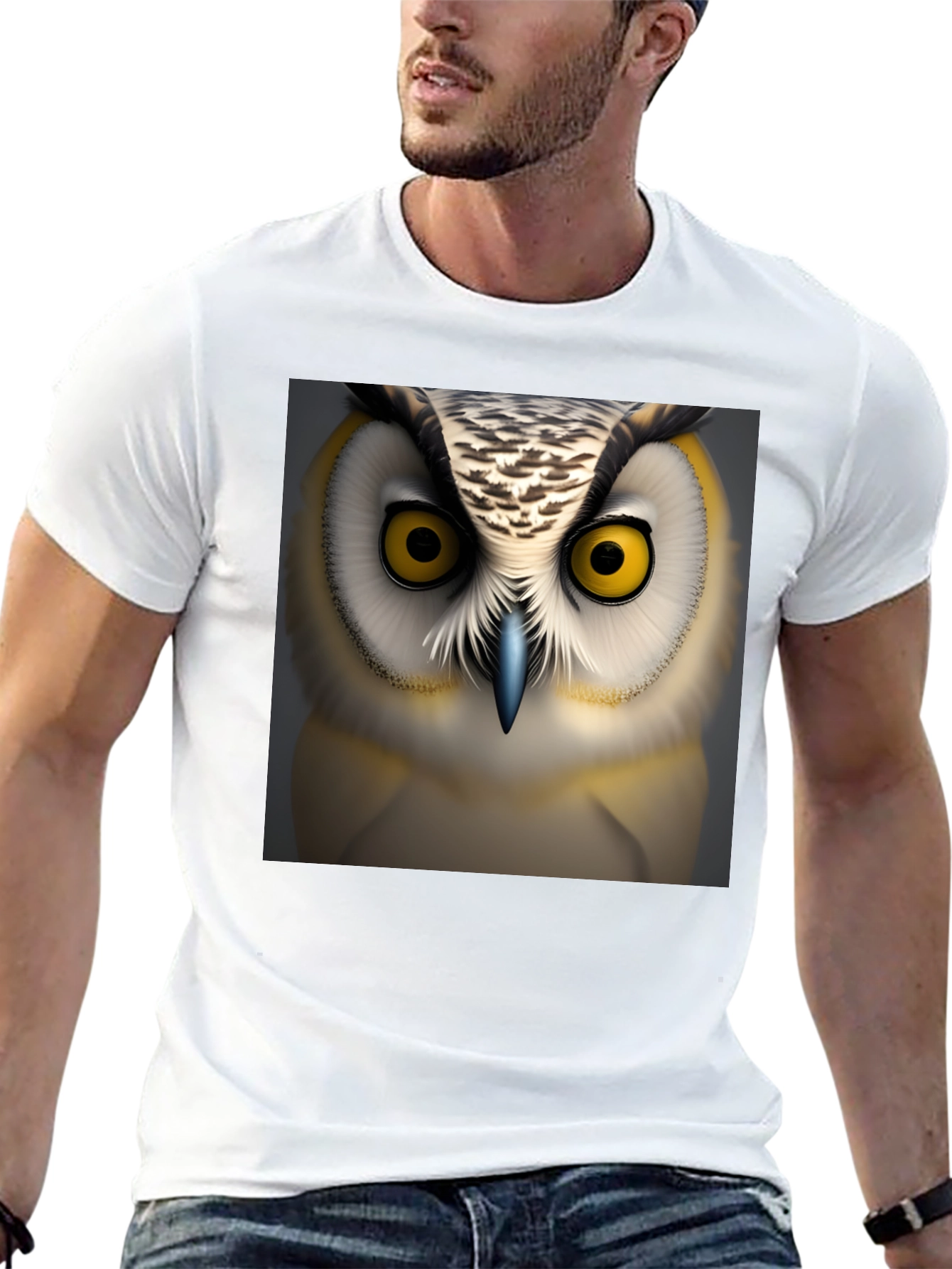 Owl Face Graphic Print Black T-Shirt