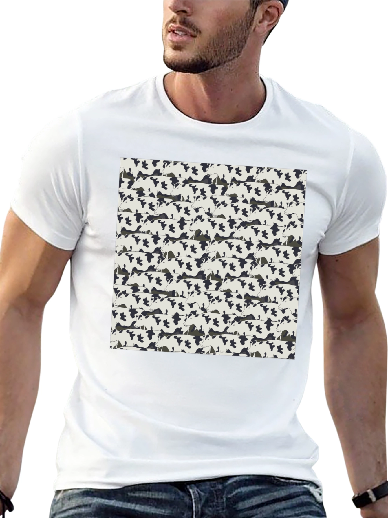 Cow Print T-Shirt - Black - Patterned Tee