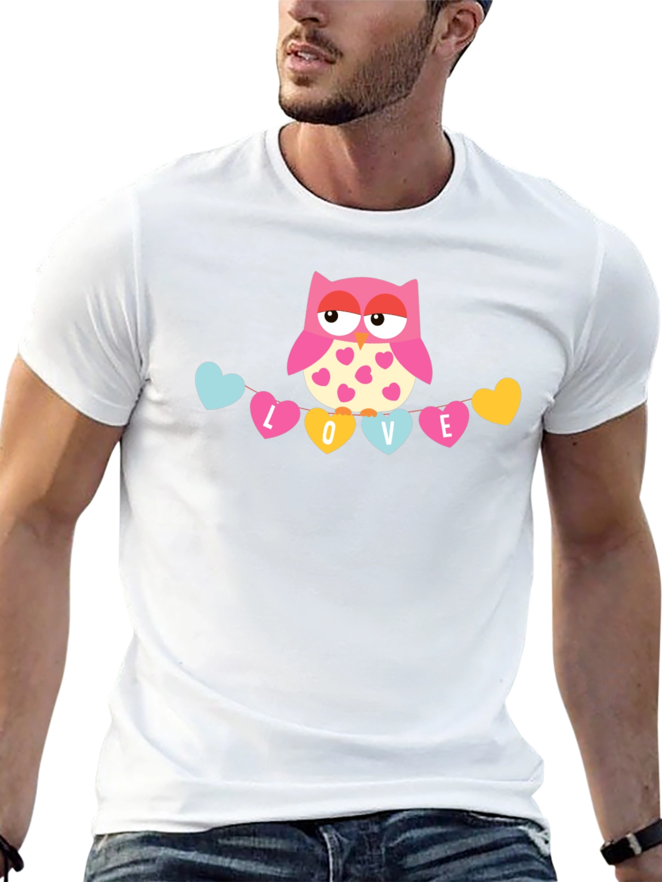 Owl Love Valentines Graphic T-Shirt - Black