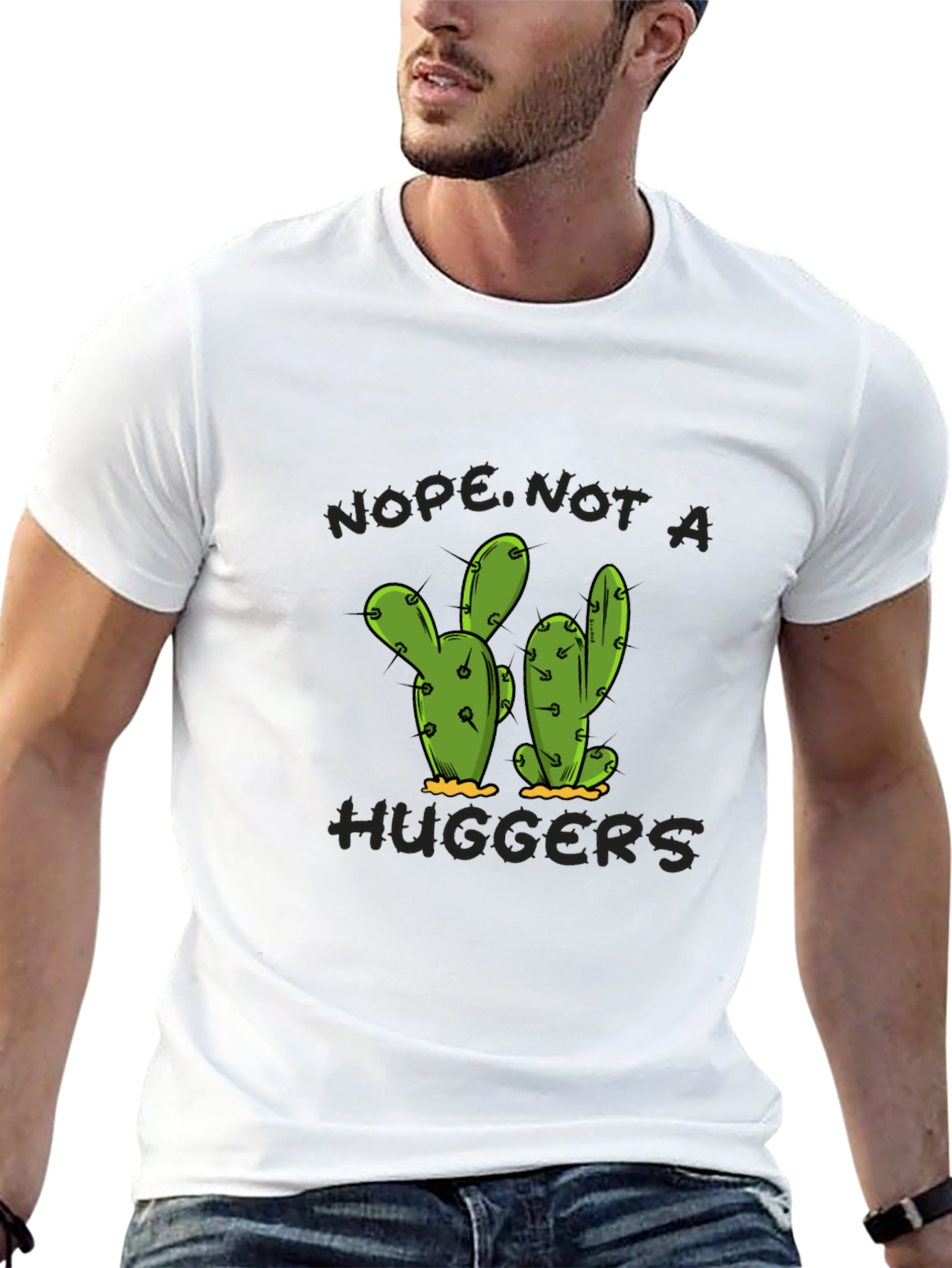 Nope Not A Hugger Cactus Graphic T-Shirt