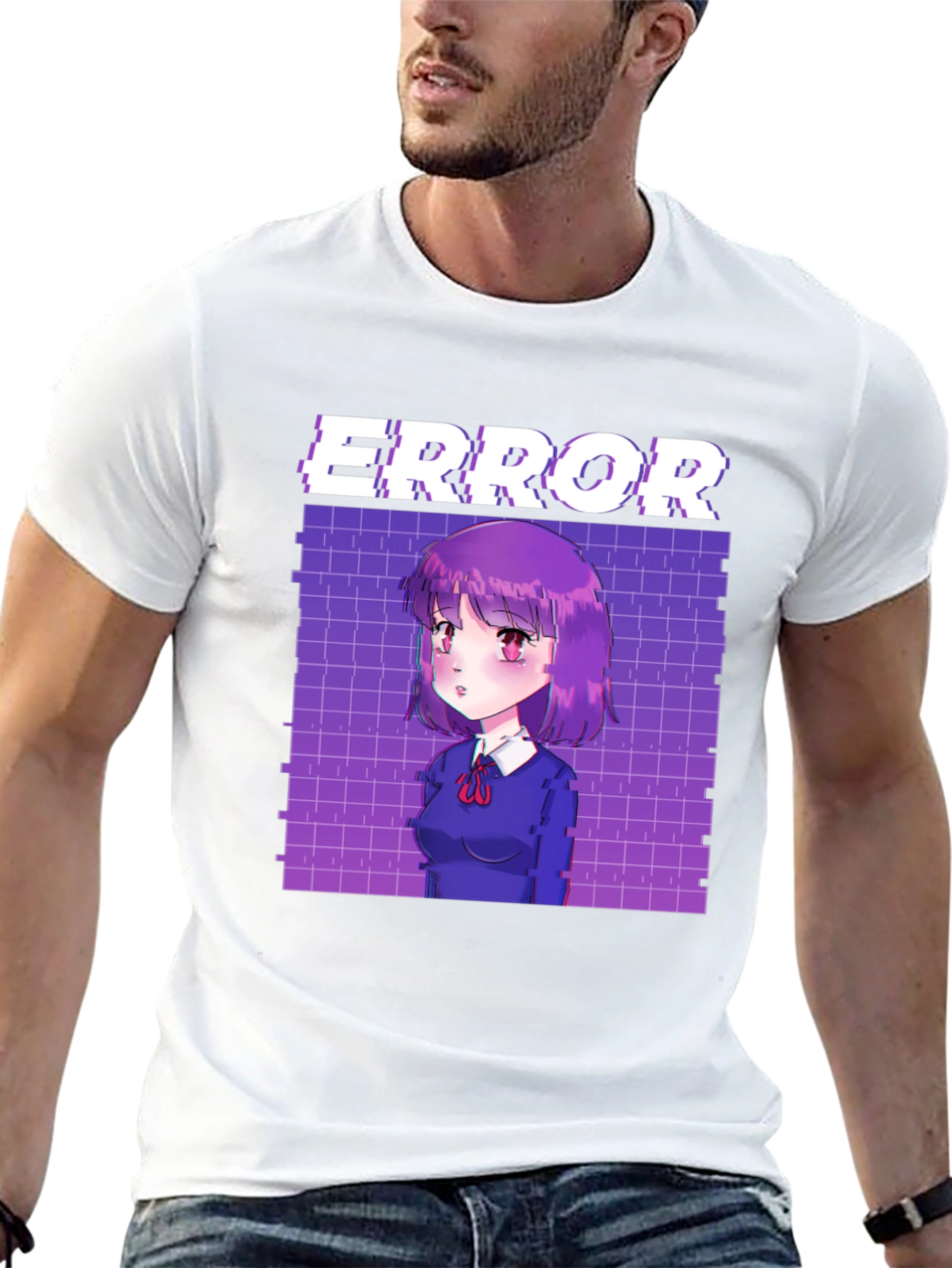 Anime Girl Error Graphic Tee - Black