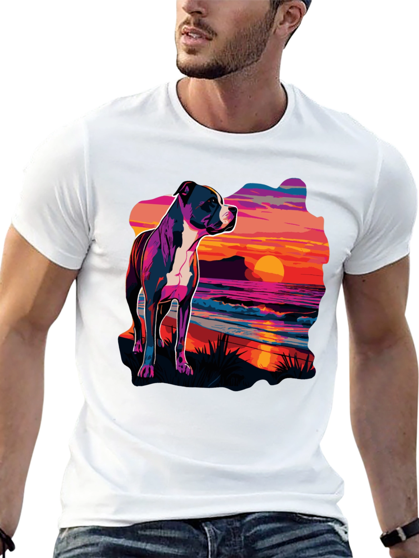 Sunset Pitbull Graphic Tee - Cool Dog Lover Shirt