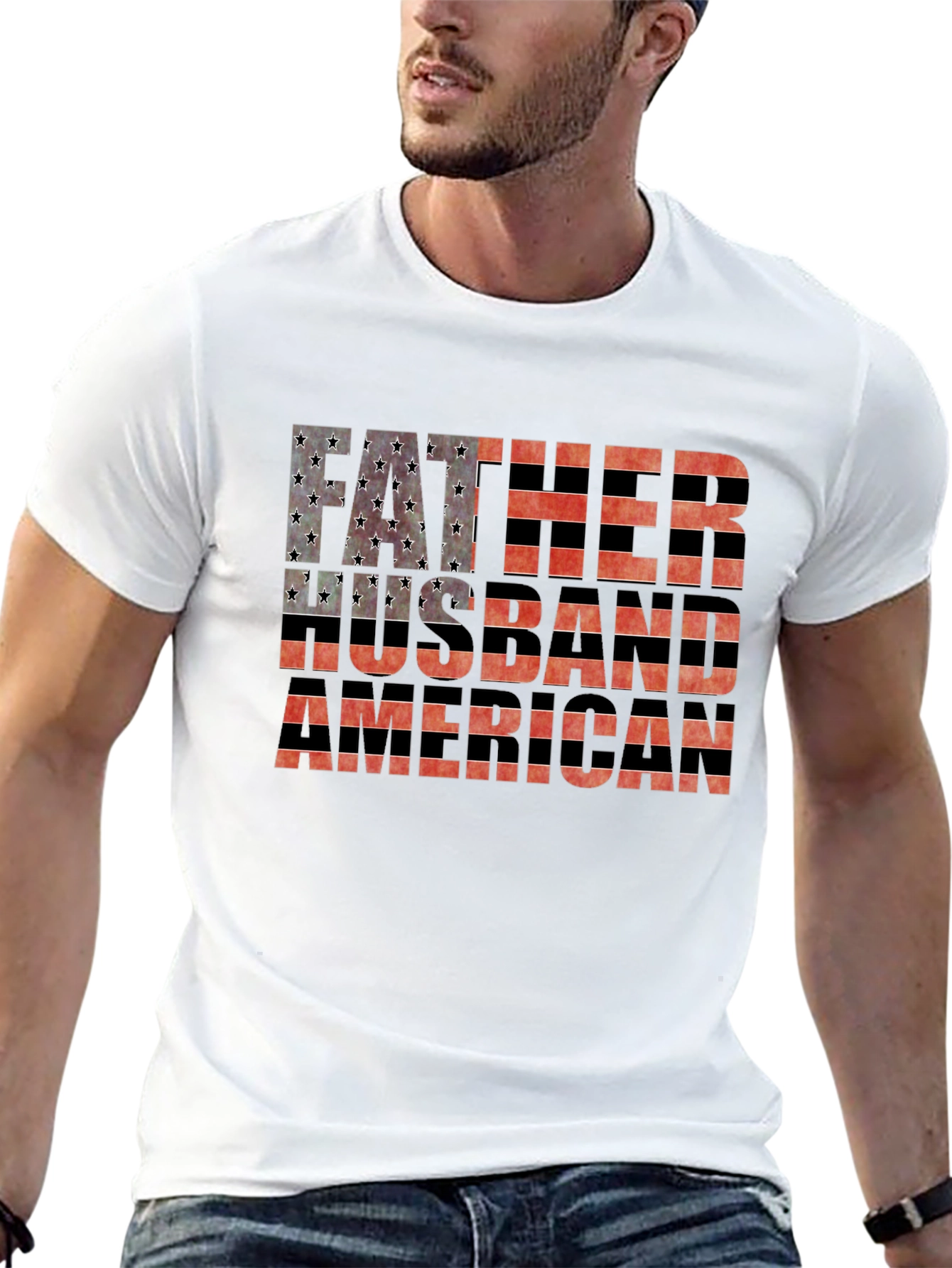 Father Husband American Flag Graphic Tee