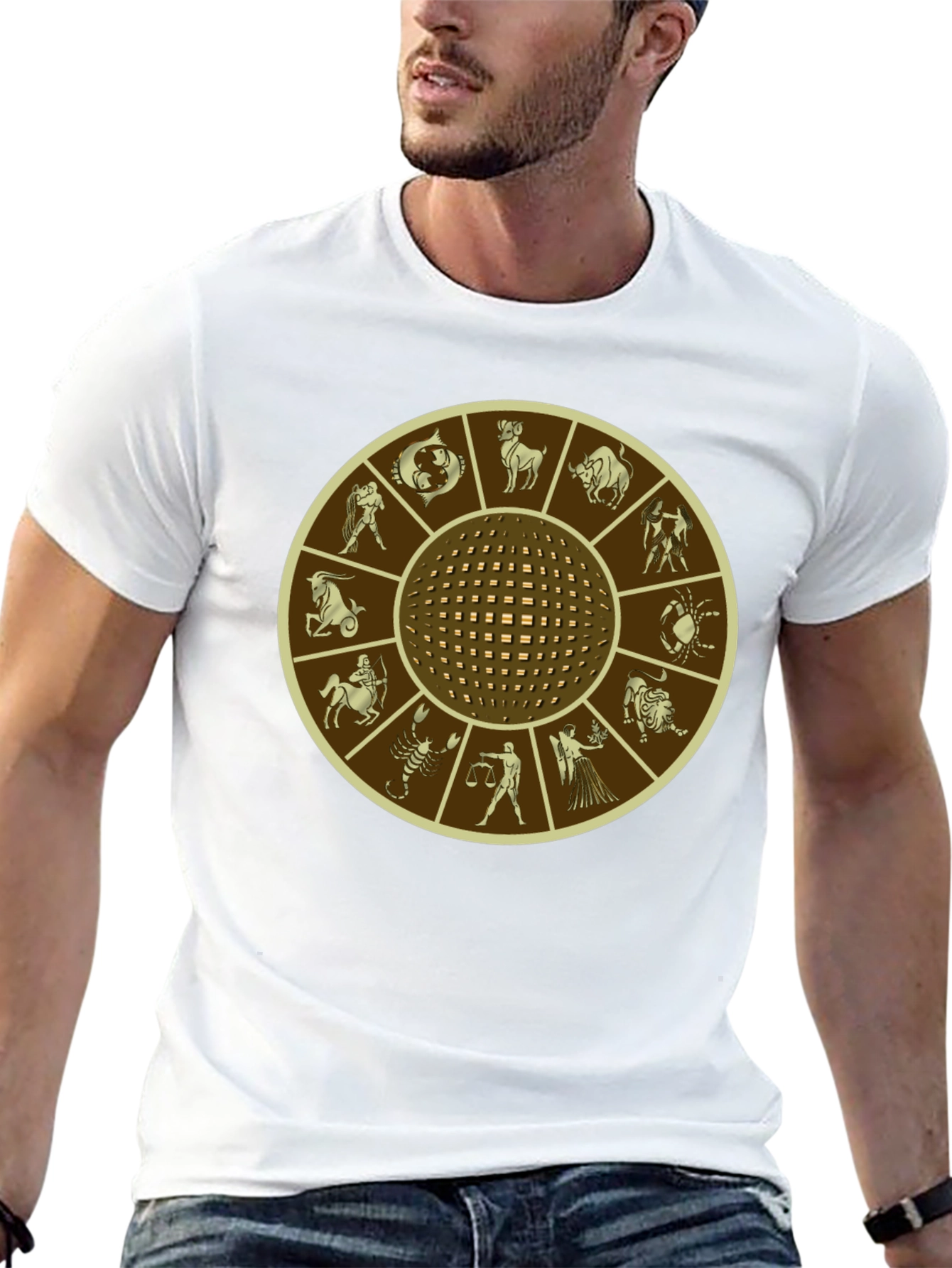 Zodiac Wheel Graphic Print Black T-Shirt