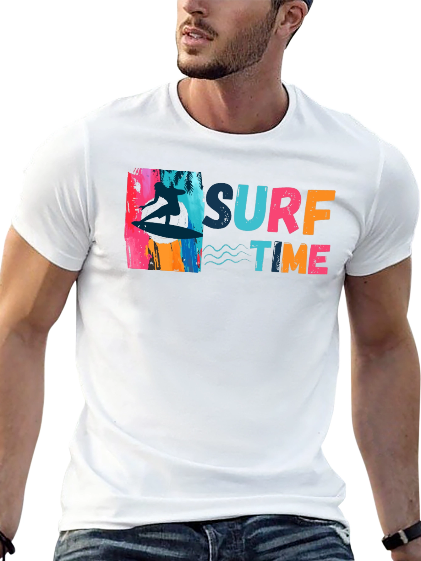 Surf Time Graphic Tee - Black Cotton T-Shirt