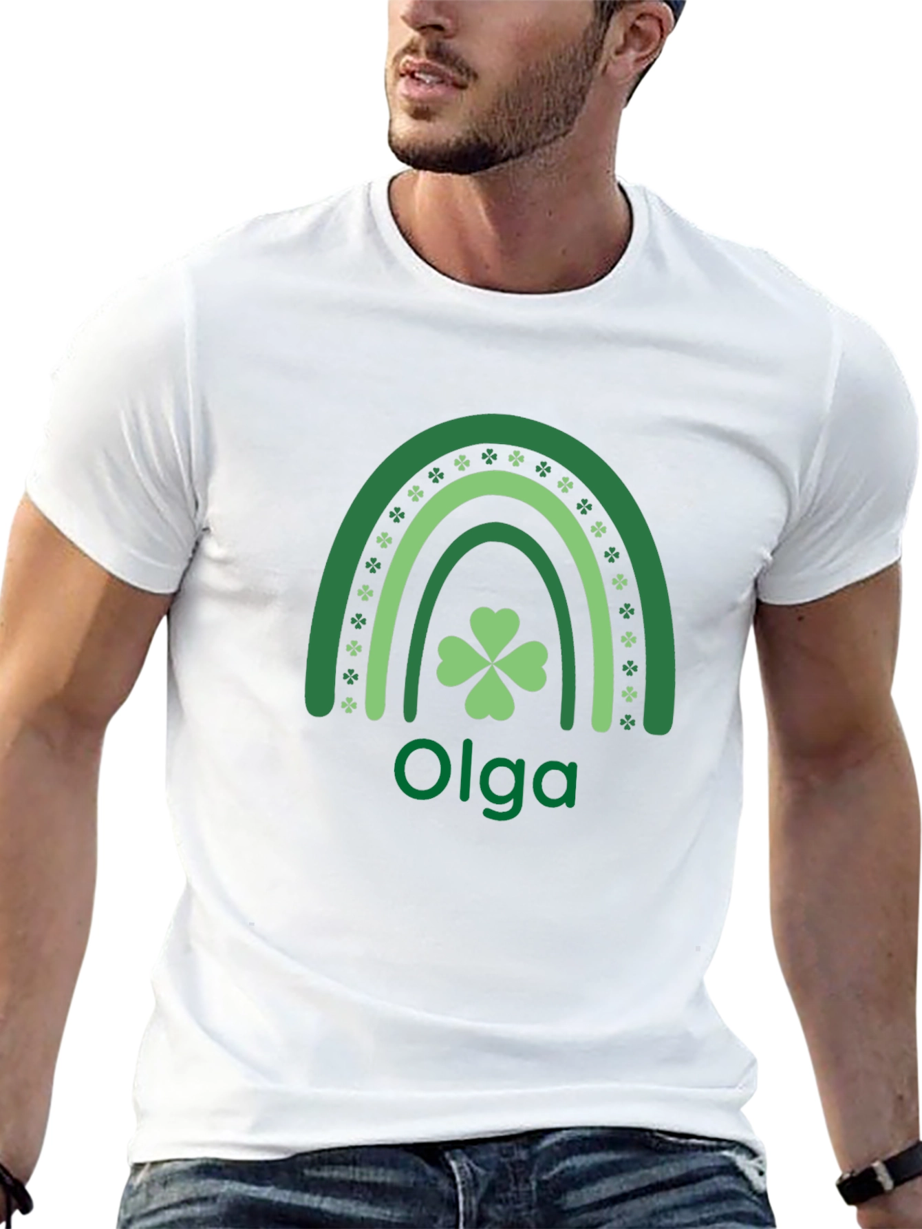 Personalized St. Patricks Day Olga Rainbow Shamrock T-Shirt