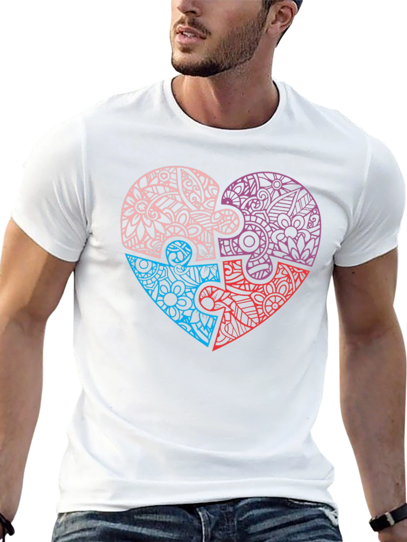 Heart Puzzle Piece Graphic Tee - Black