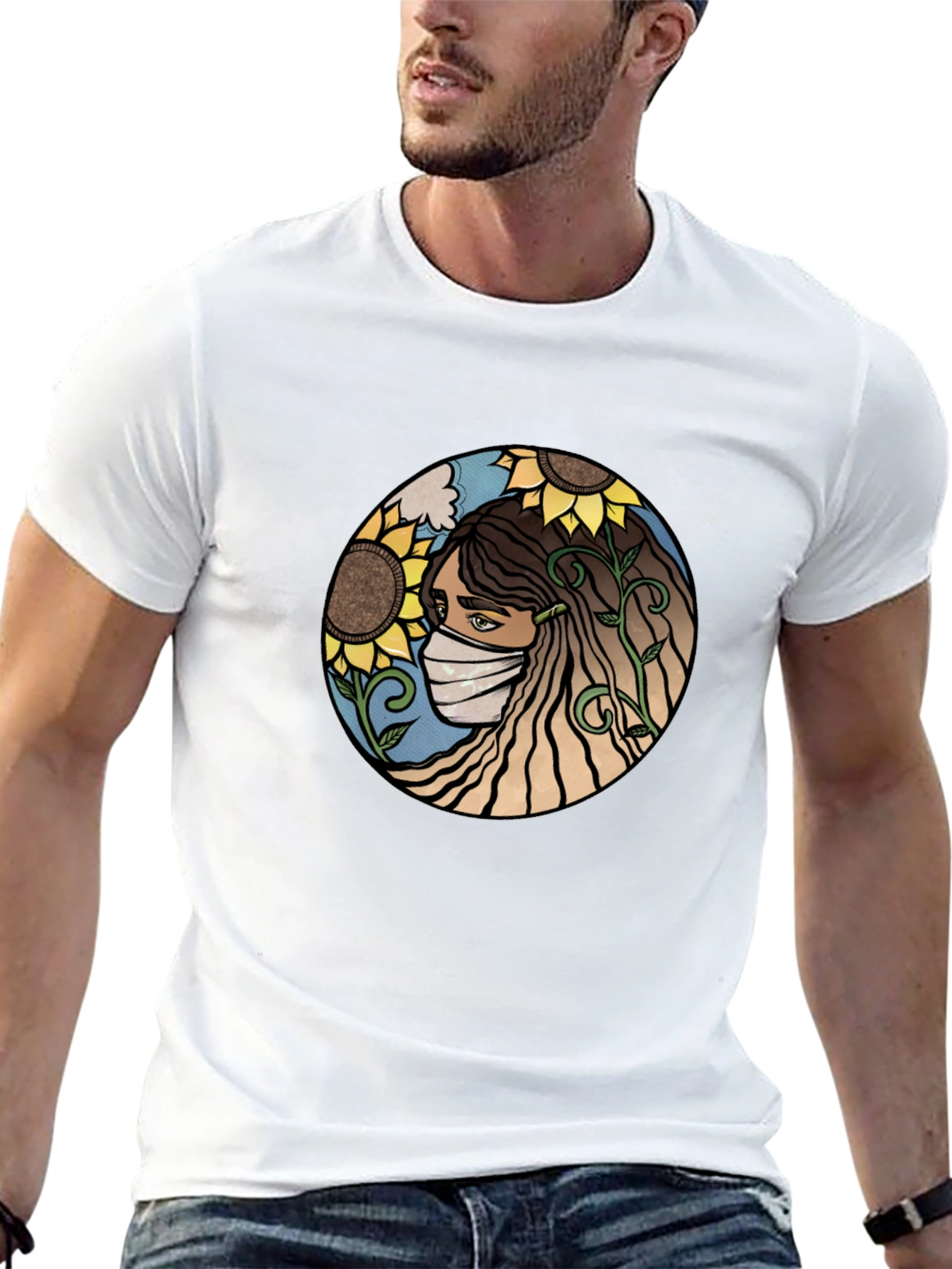 Nature Art T-Shirt - Sunflower Mask Design