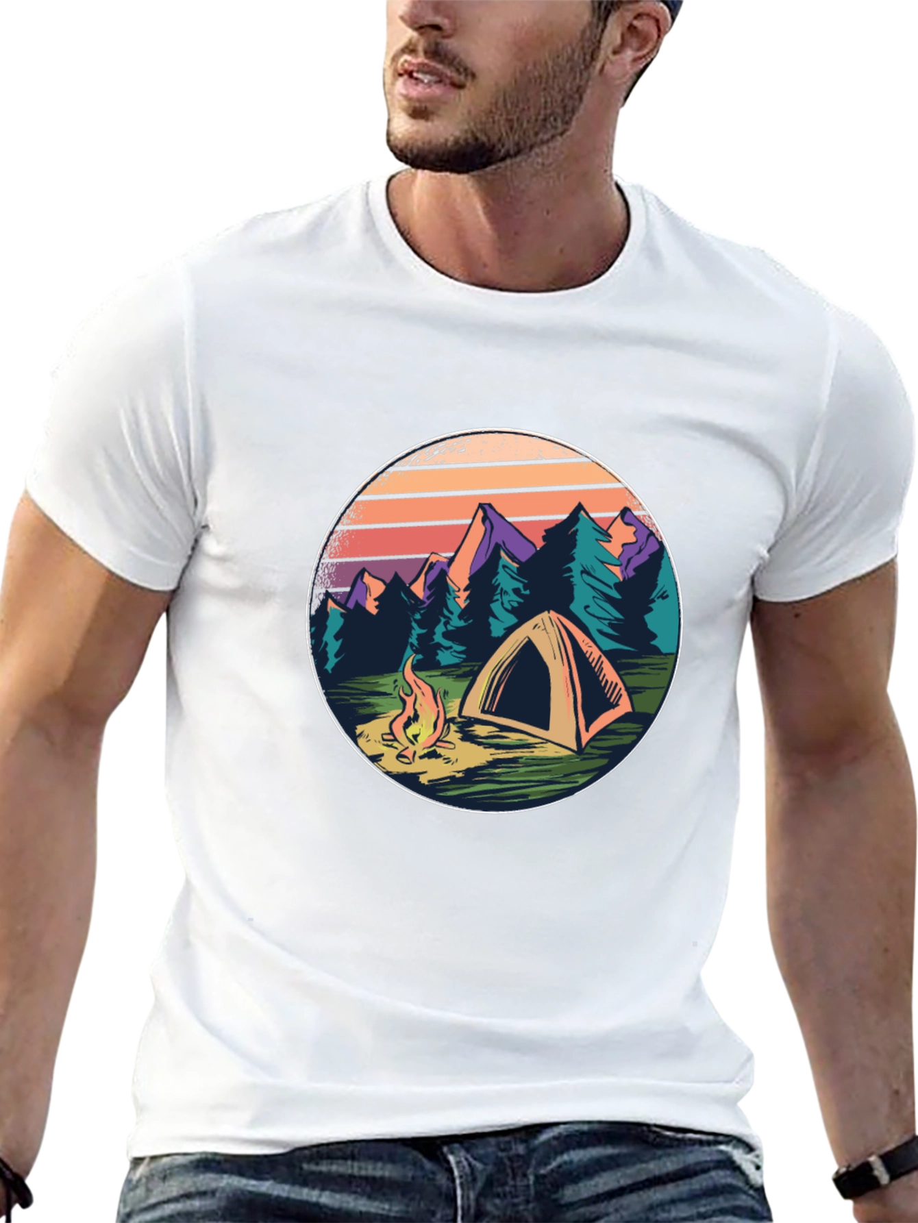Camping Adventure T-Shirt - Mountain Scene Graphic Tee