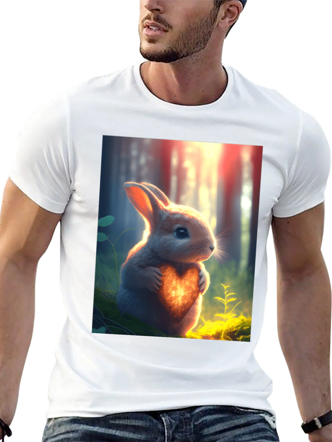 Heartfelt Bunny Graphic Tee - Soft Black Cotton