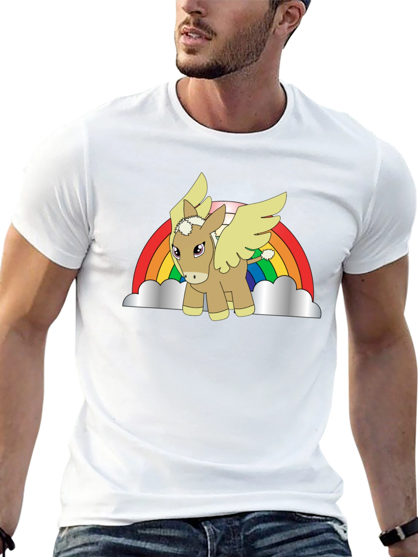 Rainbow Donkey Pegasus Black T-Shirt