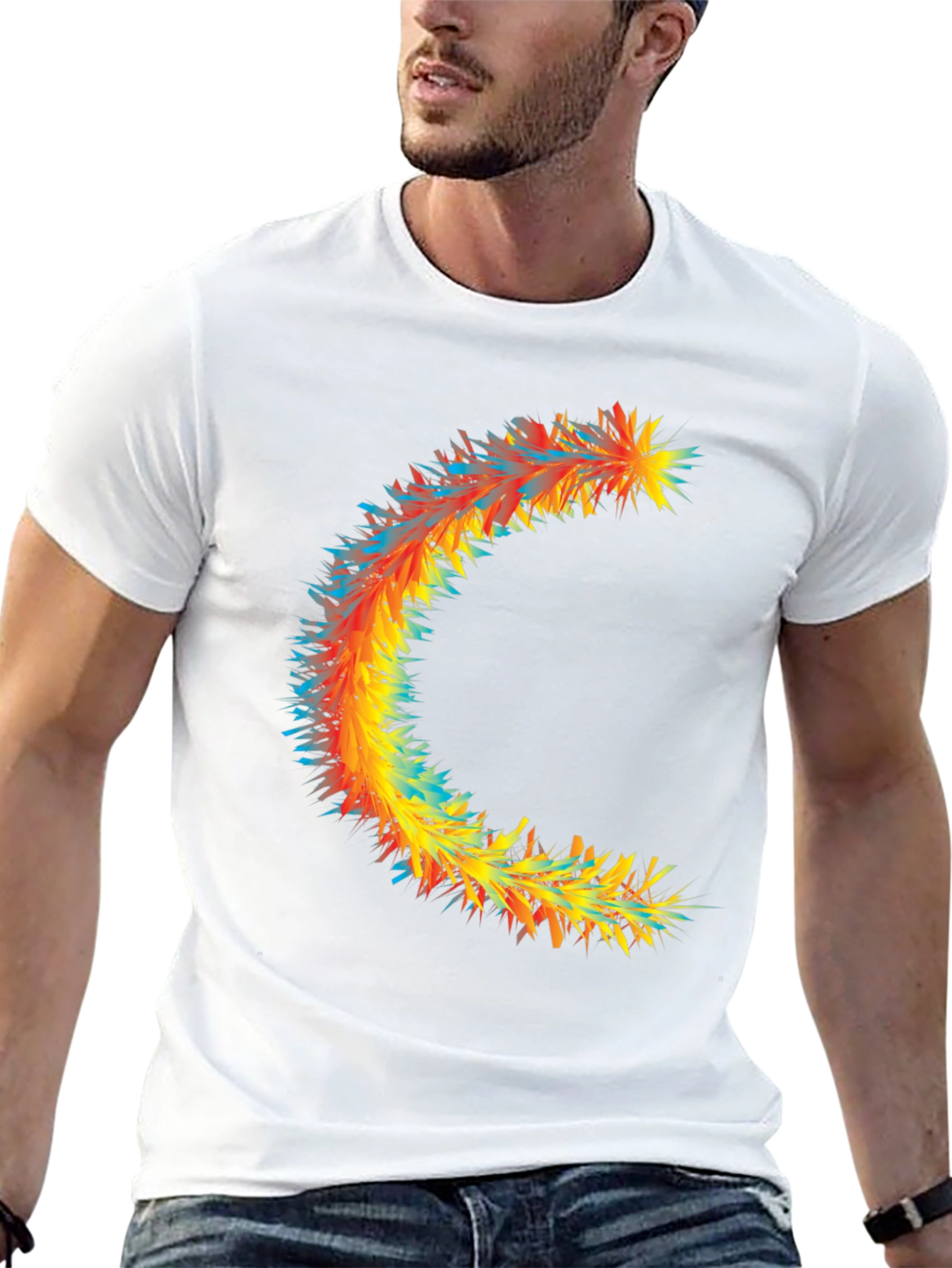 Abstract Crescent Graphic Tee - Stylish Black Cotton T-Shirt