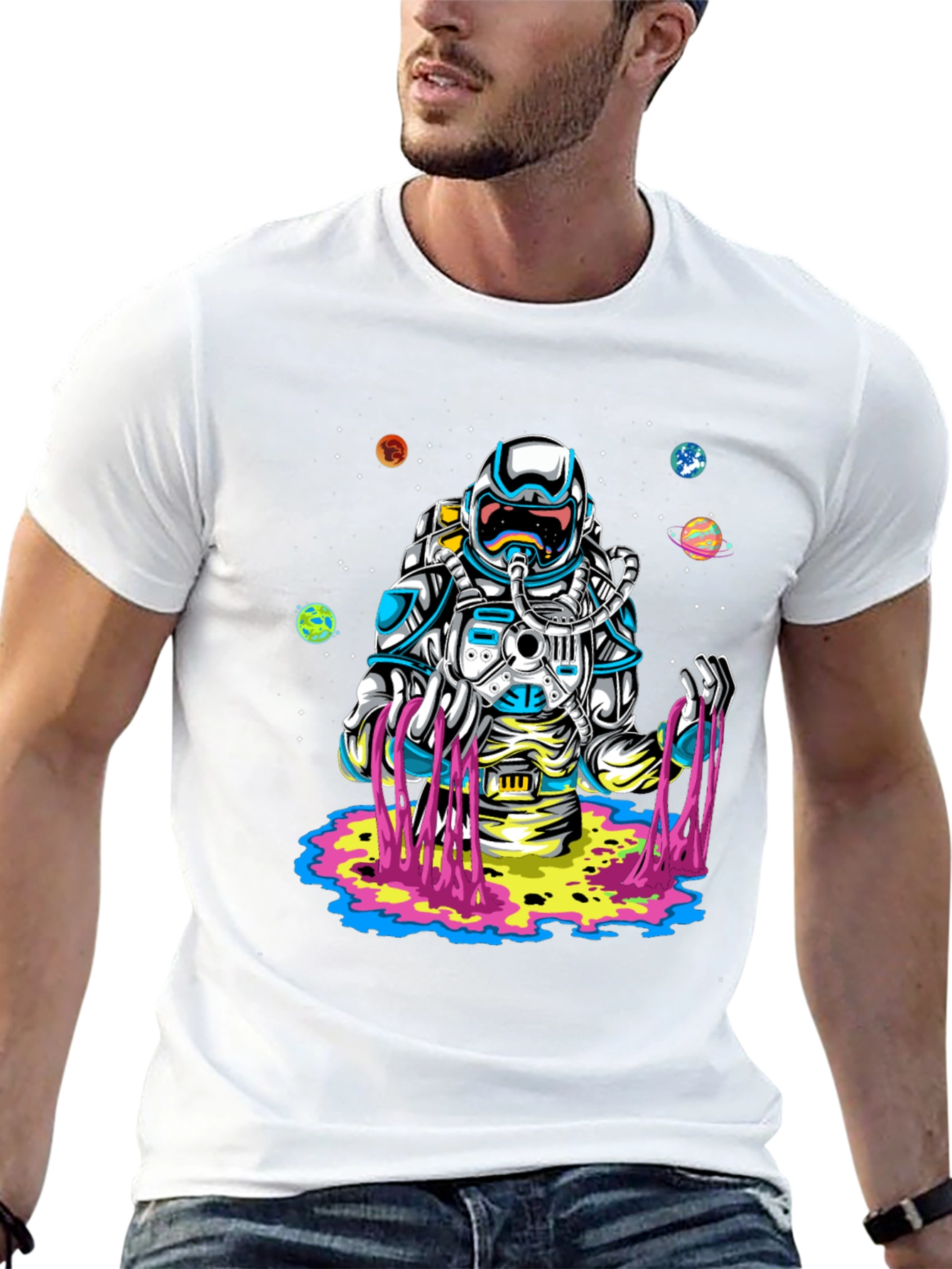 Astronaut Space Drip Graphic Tee - Black