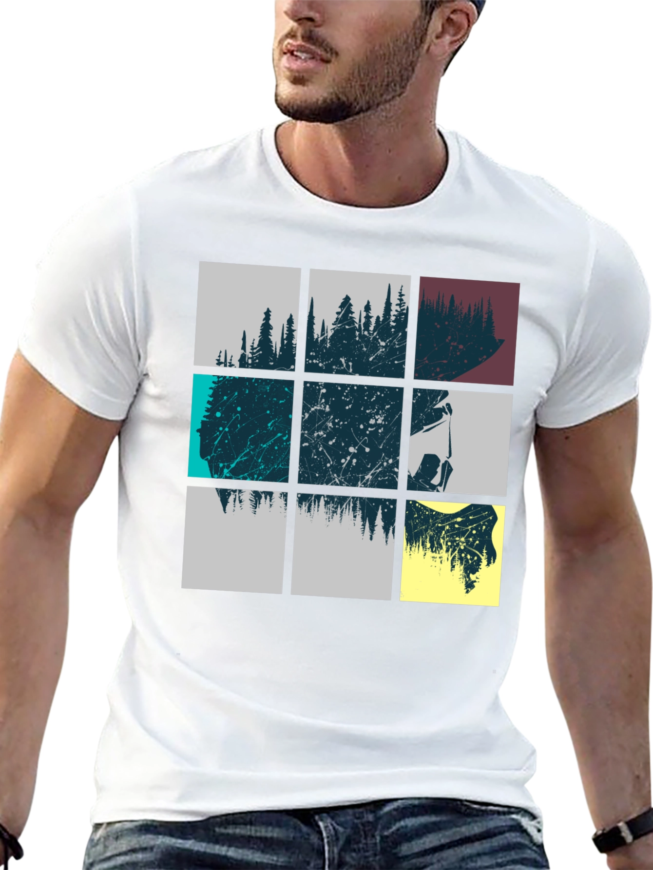 Abstract Forest Graphic Print Mens Black T-Shirt