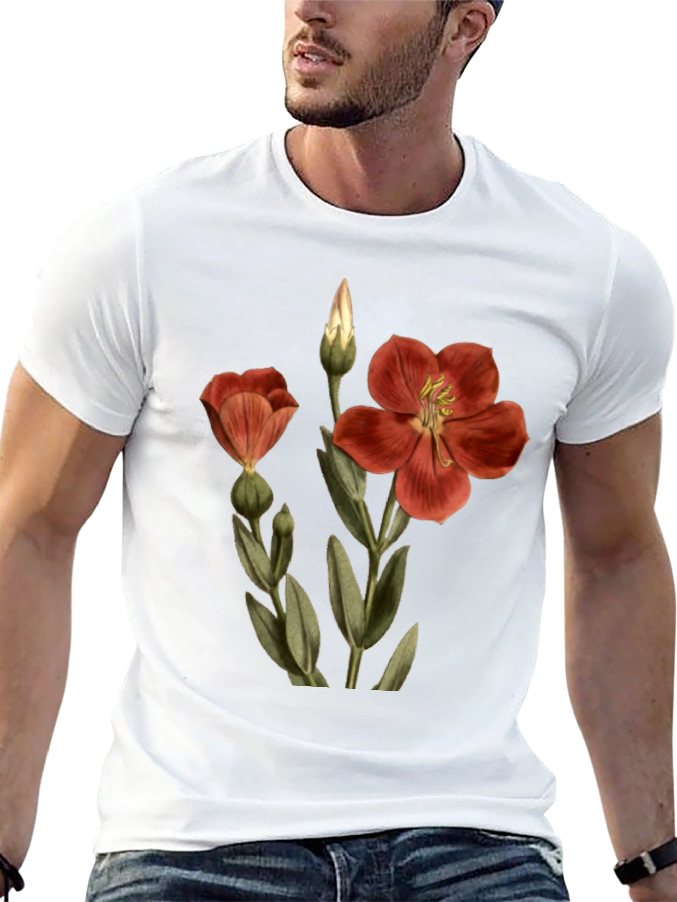 Floral Print Tee - Black Cotton Comfort