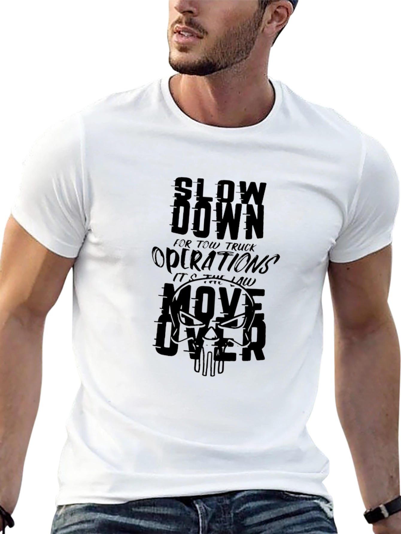 Slow Down Tow Truck Operations Black Graphic Tee