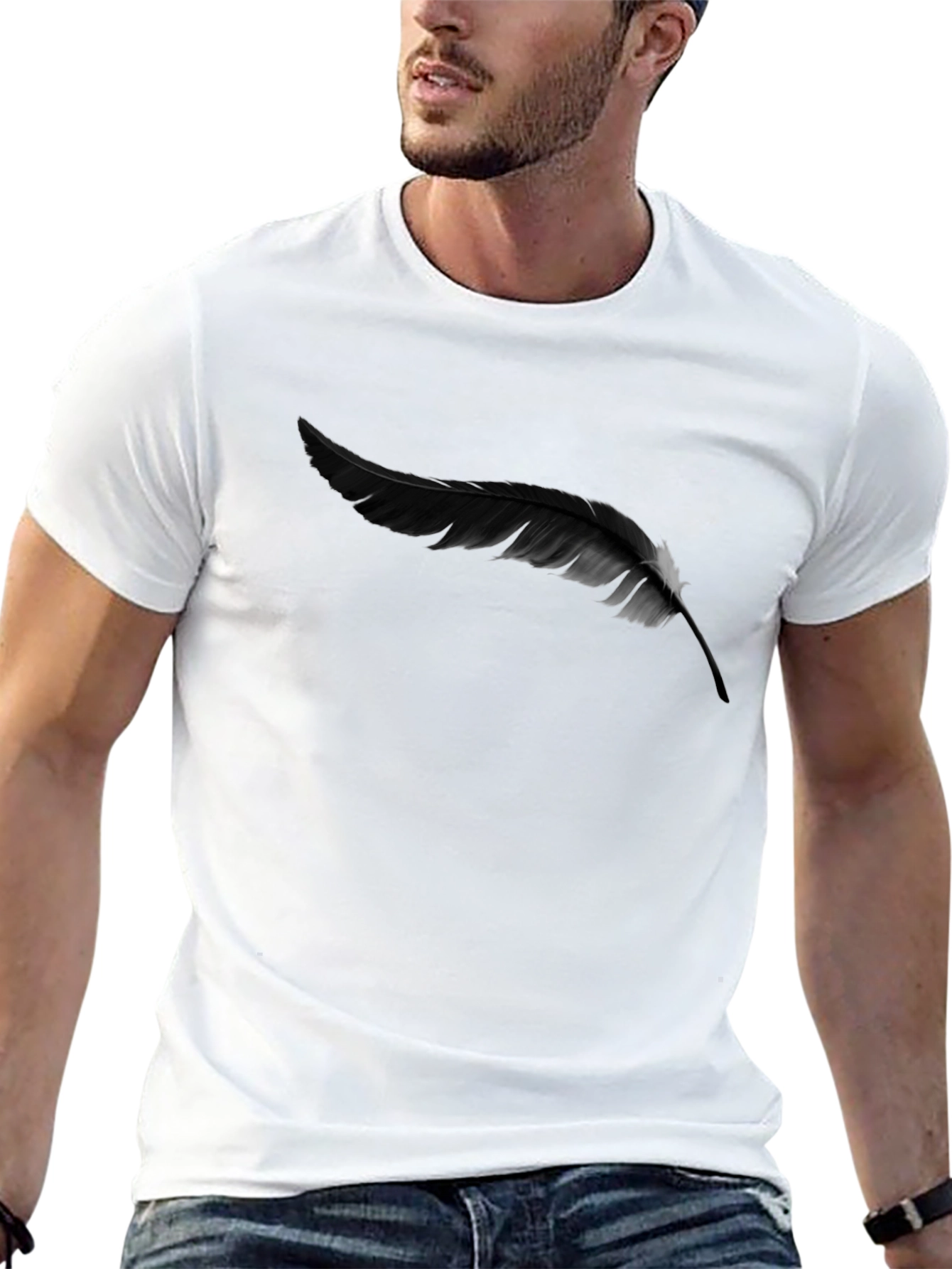 Feather Graphic Print Black T-Shirt