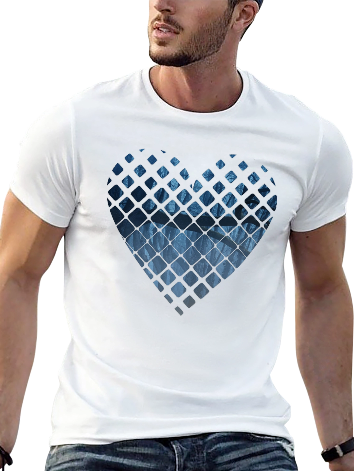 Abstract Heart Graphic Mens Black T-Shirt