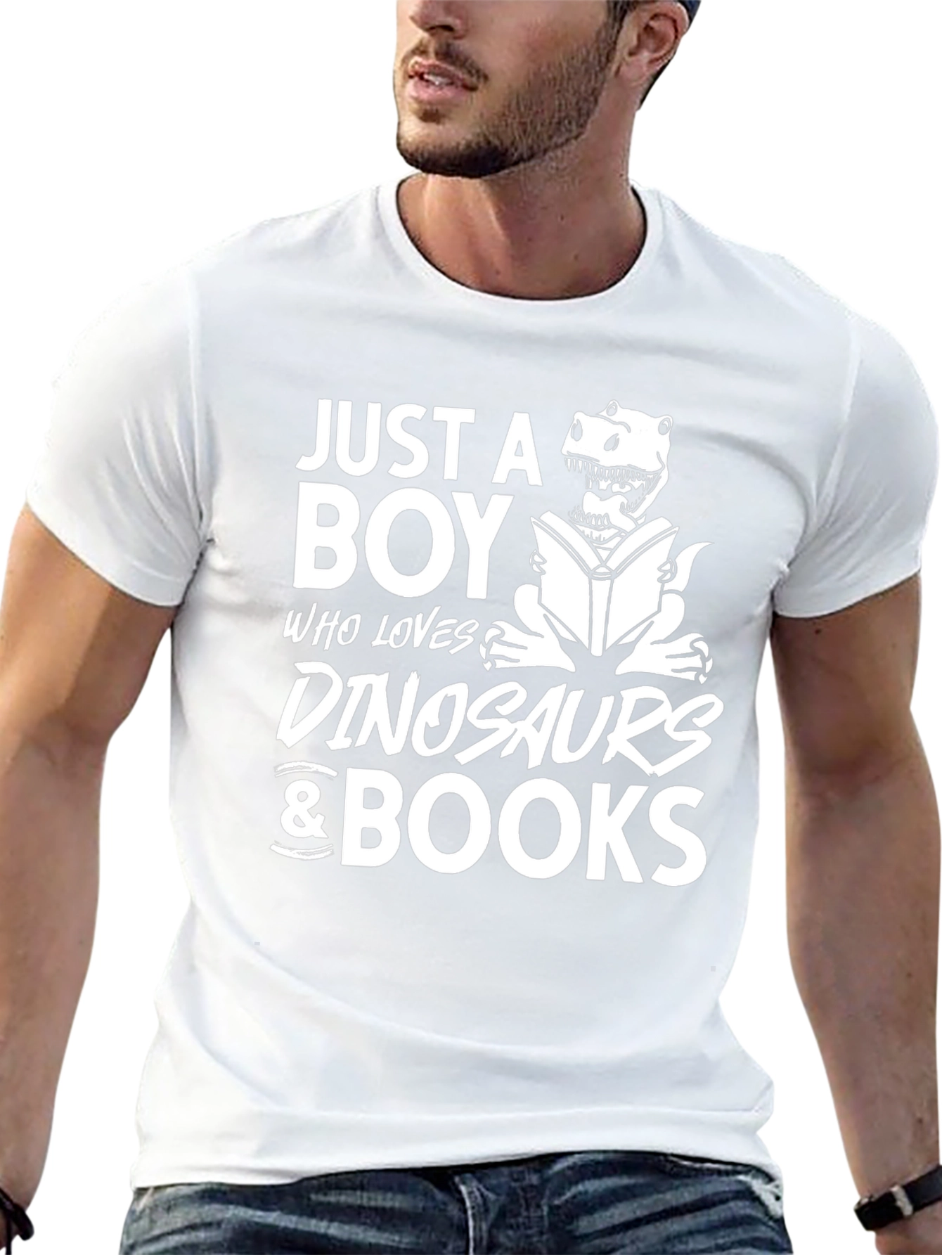 Boy Loves Dinosaurs & Books Black Graphic T-Shirt